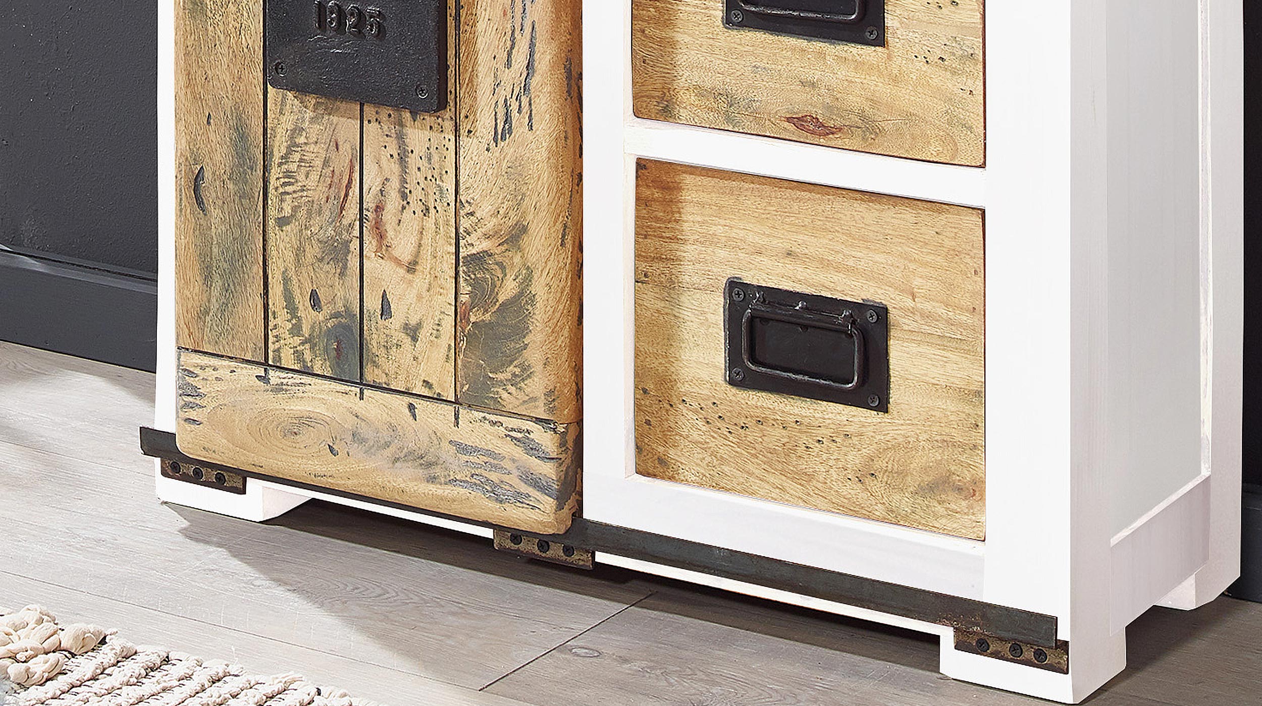 Sideboard mit 1 Rolltür Mango massiv weiß 75 cm - EMANUEL