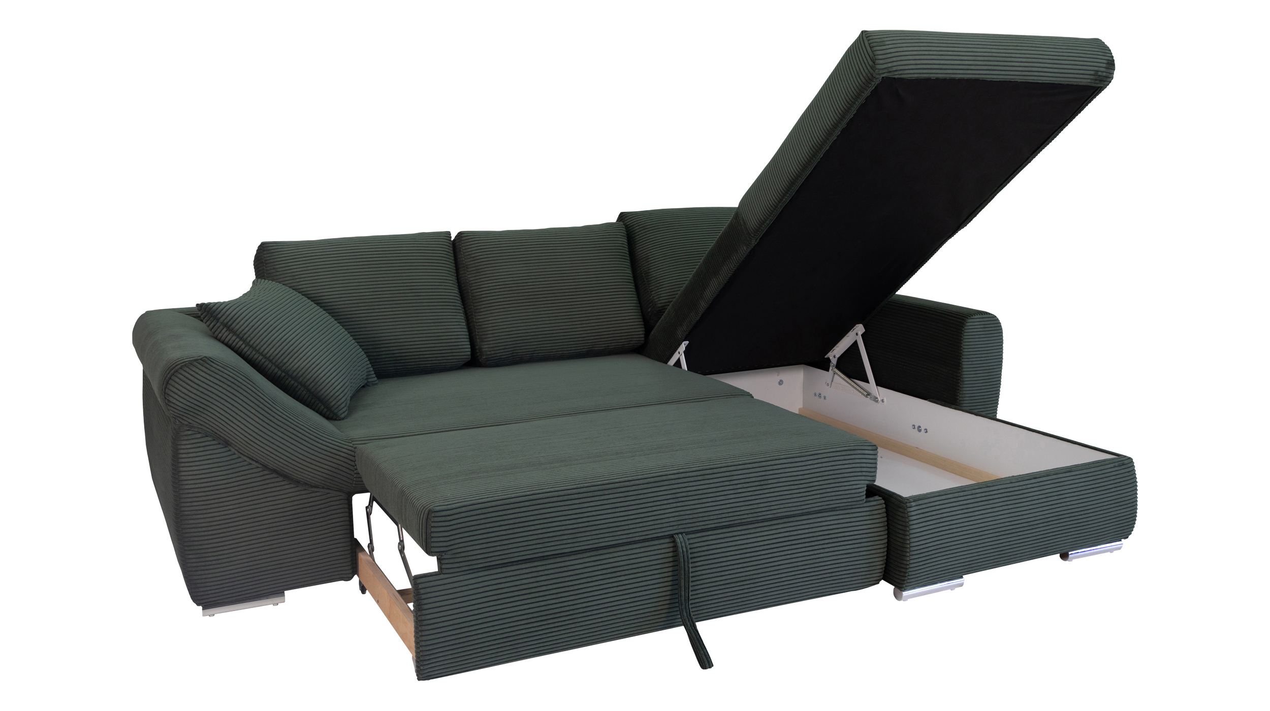 Ecksofa Schlaffunktion Bettkasten grün Cord 261 cm - RAMONA