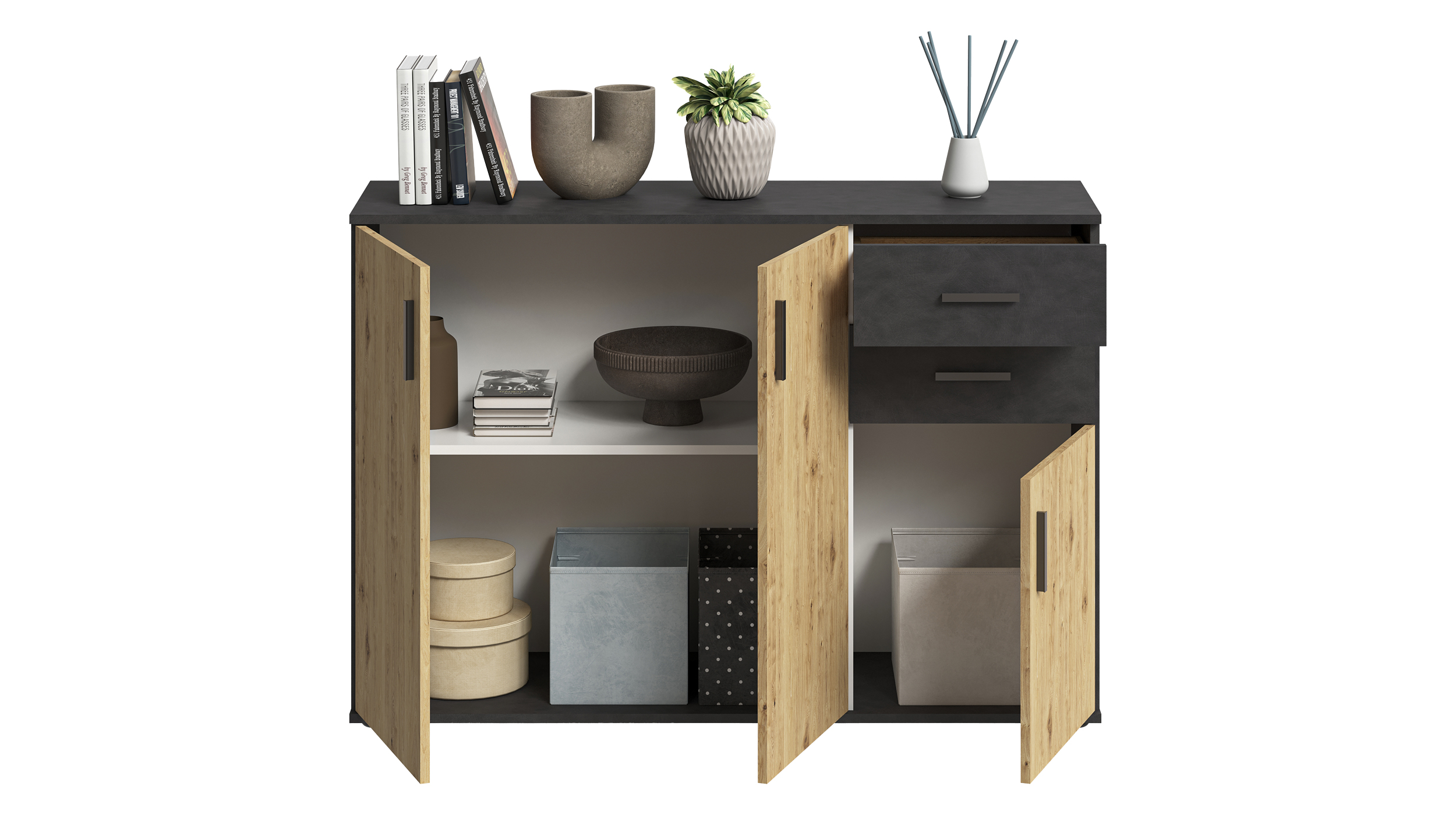 Kommode mit Schubladen anthrazit Artisan Eiche 120 cm - ALBATA