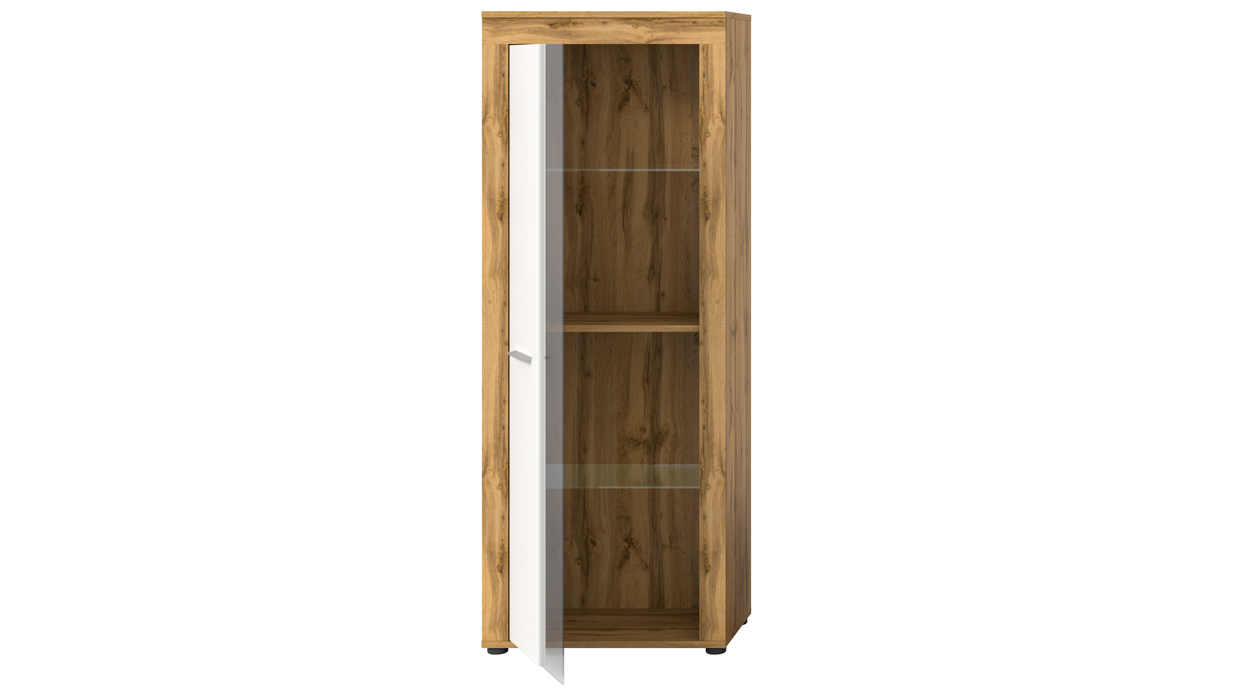 Vitrine mit Glastür weiß Wotan Eiche Breite 60 cm - JAM