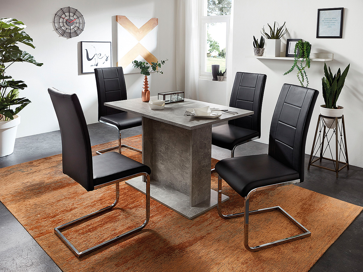 Schwingstuhl schwarz mit Lederlook - JOANA