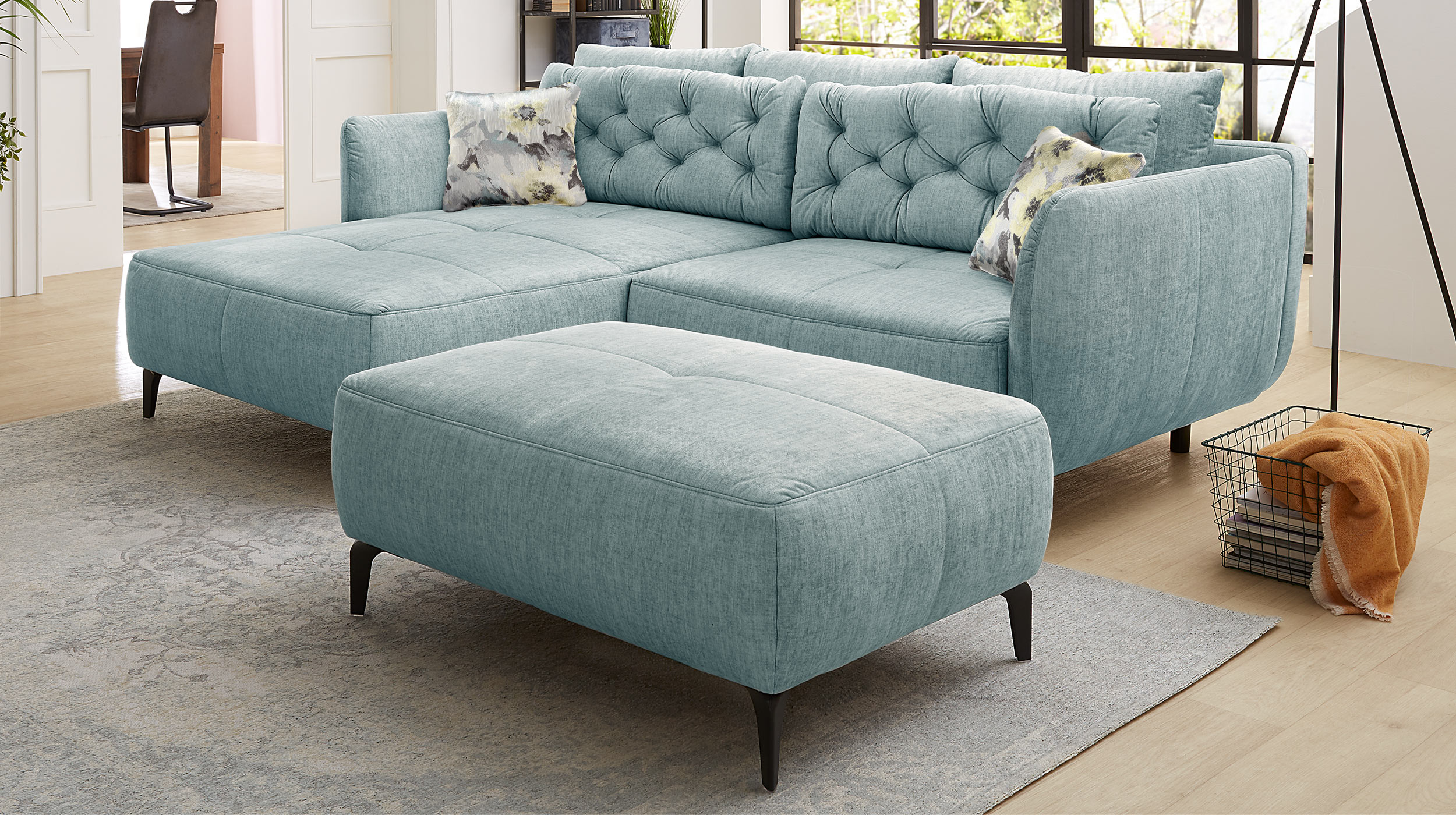 Hocker Sitzhocker 79 x 111 cm blau Veloursbezug - SALO