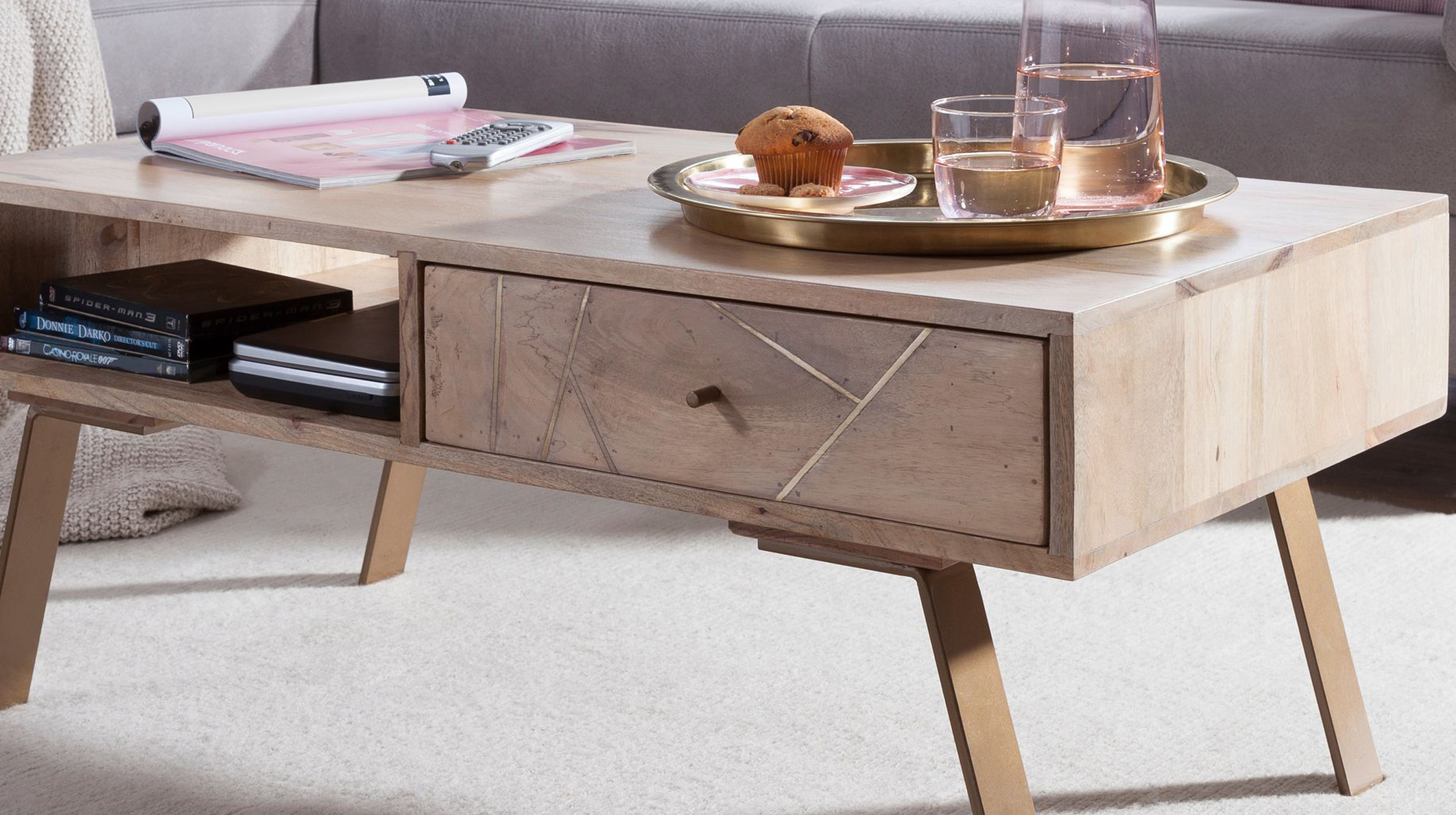 Couchtisch mit Schublade Mango massiv lackiert 95 x 50 cm - SILDAR
