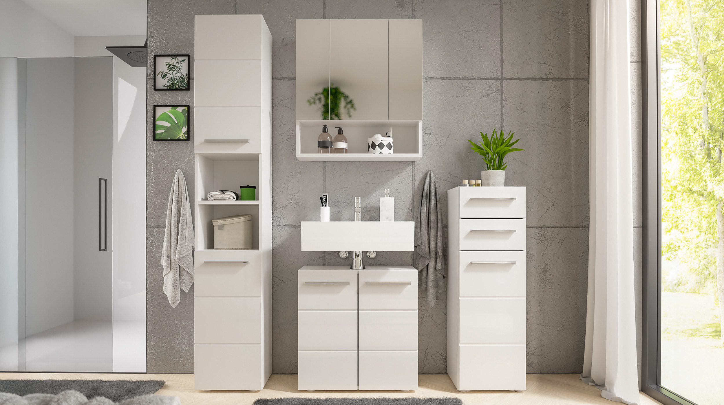 Spiegelschrank weiß hochglanz 65 cm - MANDY