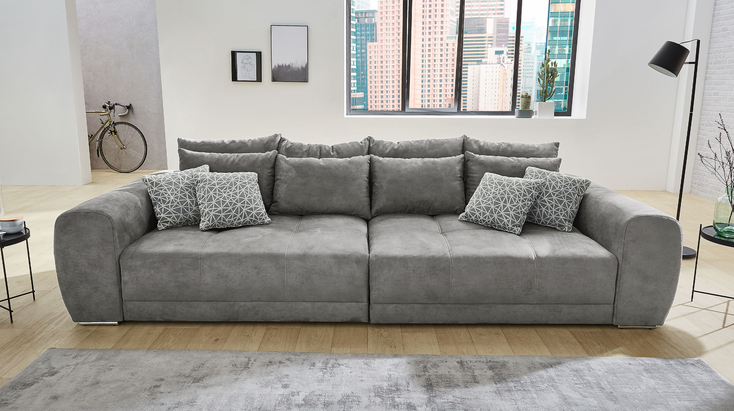 Big Sofa mit Federkern hellgrau 306 x 134 cm - MOLDAU