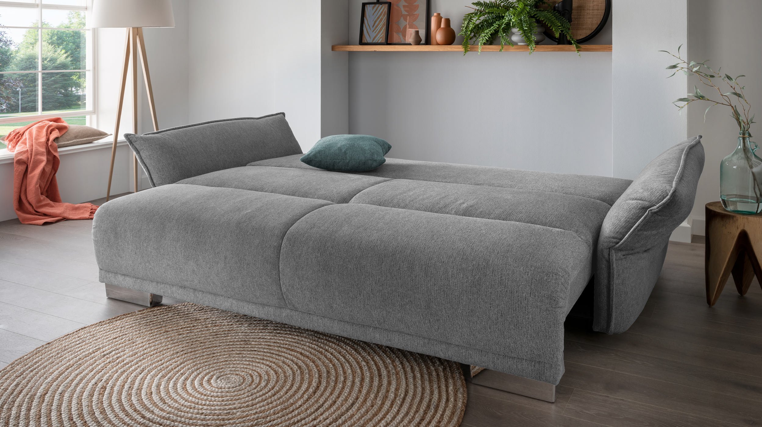 Big Sofa mit Schlaffunktion grau 242 cm - PERA