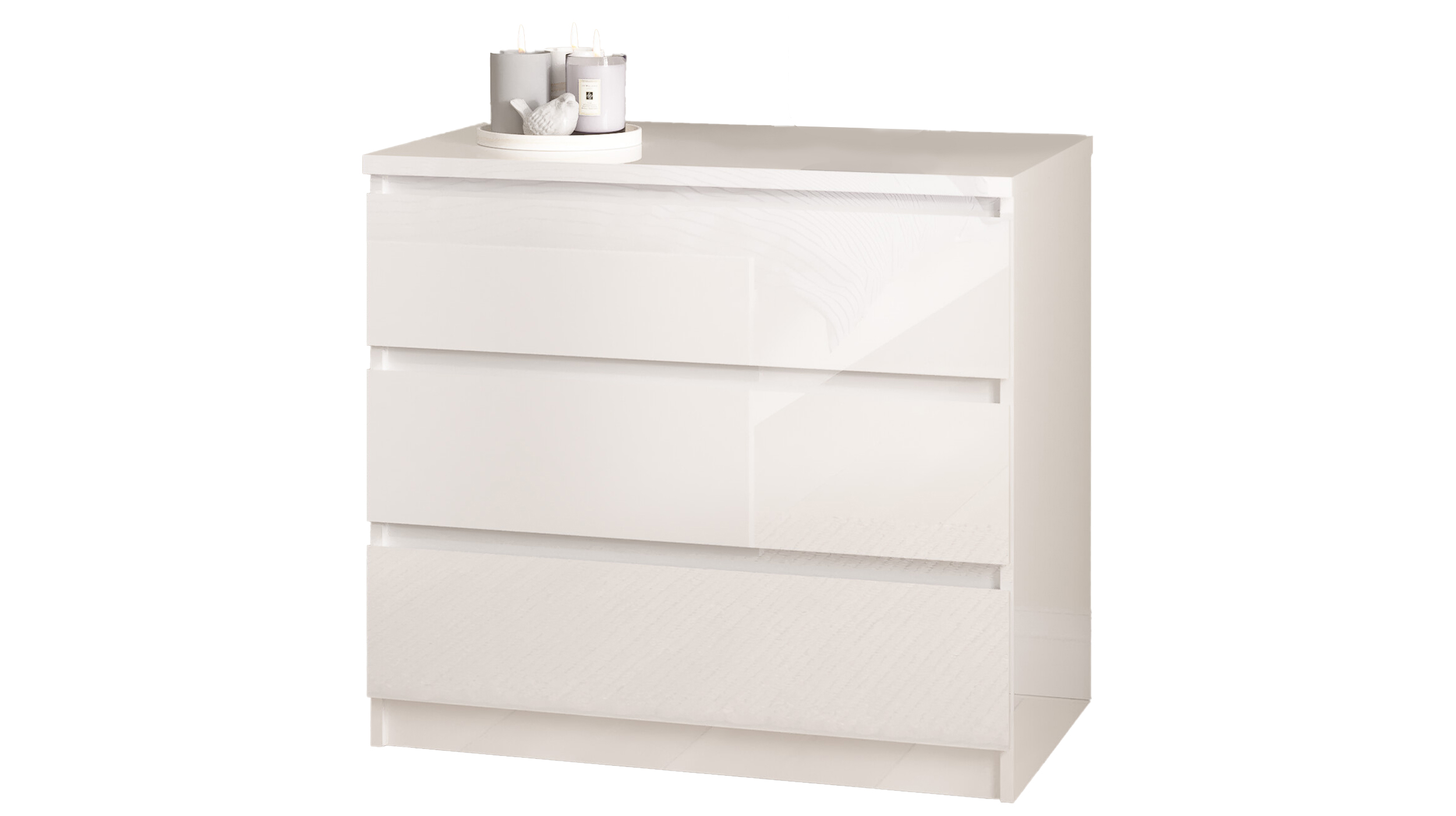 Kommode mit 3 Schubladen weiß hochglanz 77 cm - NAIA