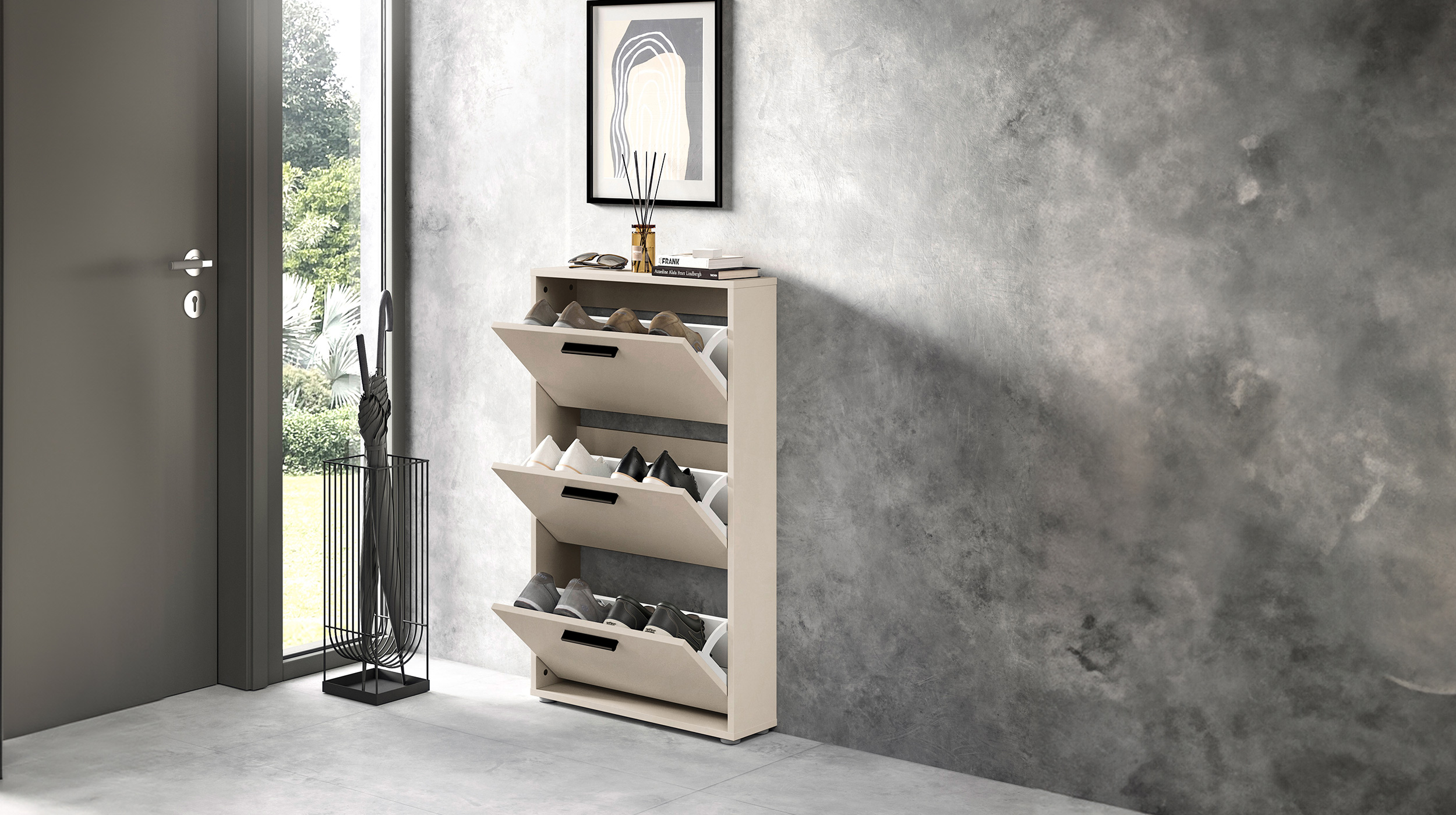 Schuhschrank beige 3-türig 59 x 103 cm - SAMMY