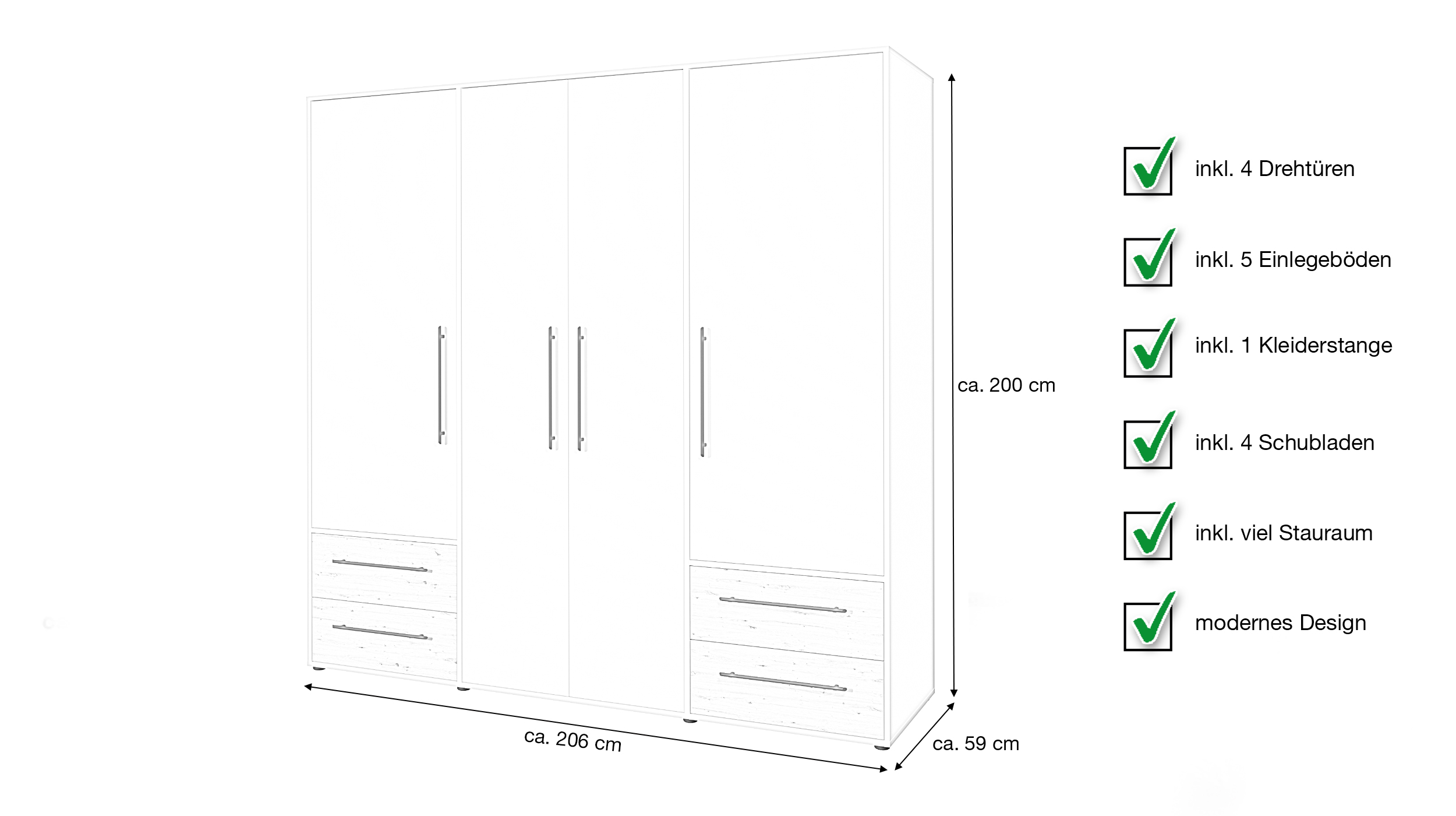 Kleiderschrank beige Artisan Eiche - 206 cm - 4 Türen - MOKKARIS