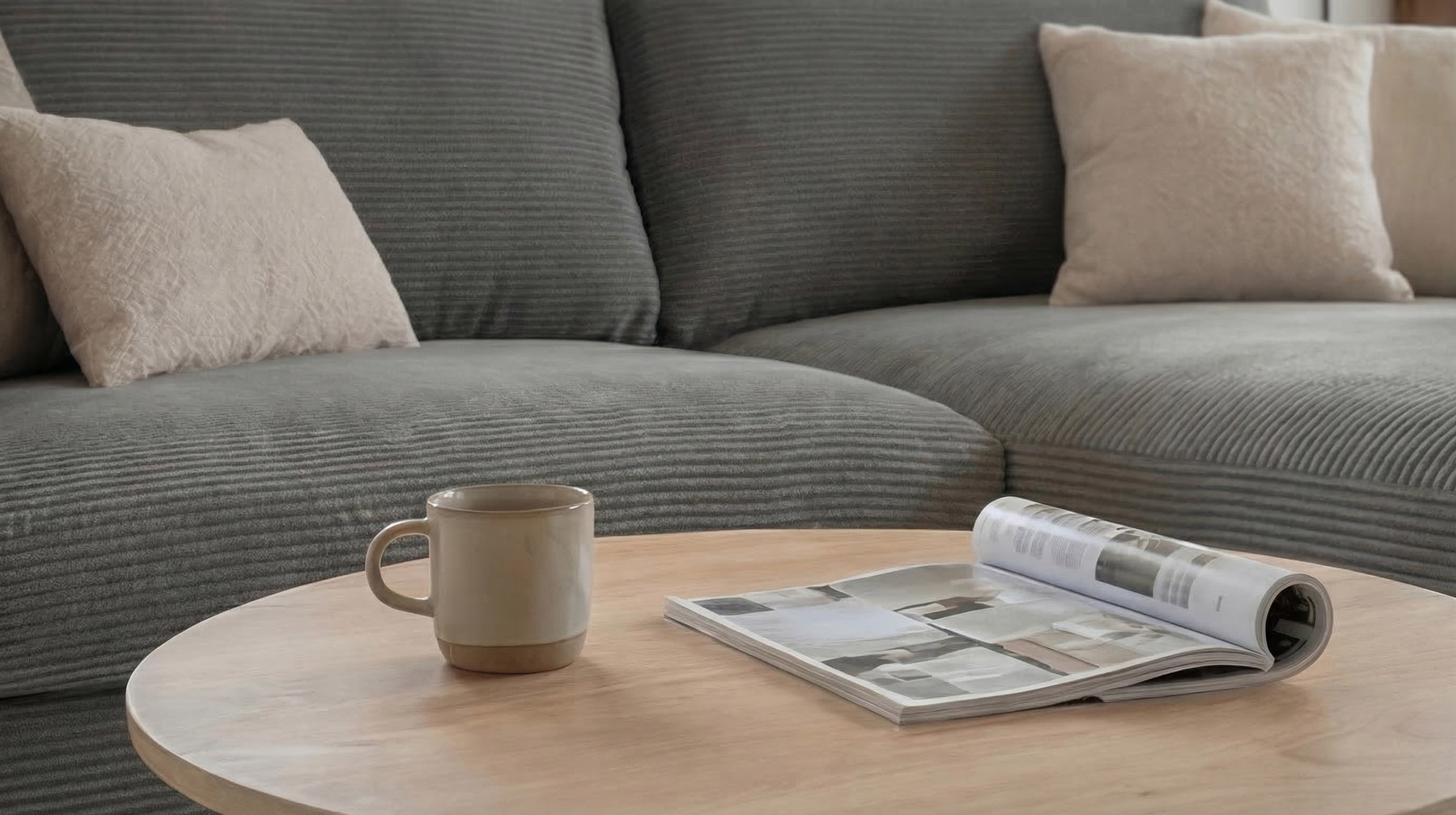 Ecksofa Cord grau 220 x 164 cm - OT rechts - NORDVIK