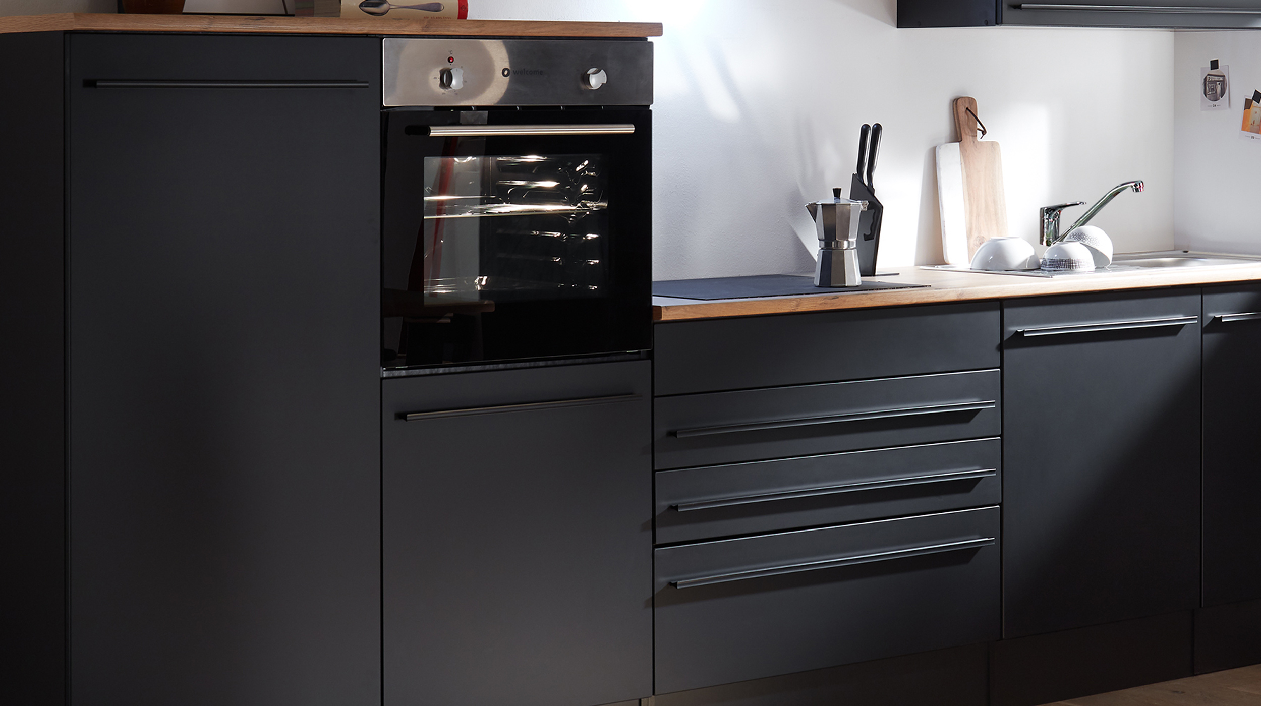 Küchenzeile 320 cm - schwarz matt - inkl. Elektrogeräte - JAZZ