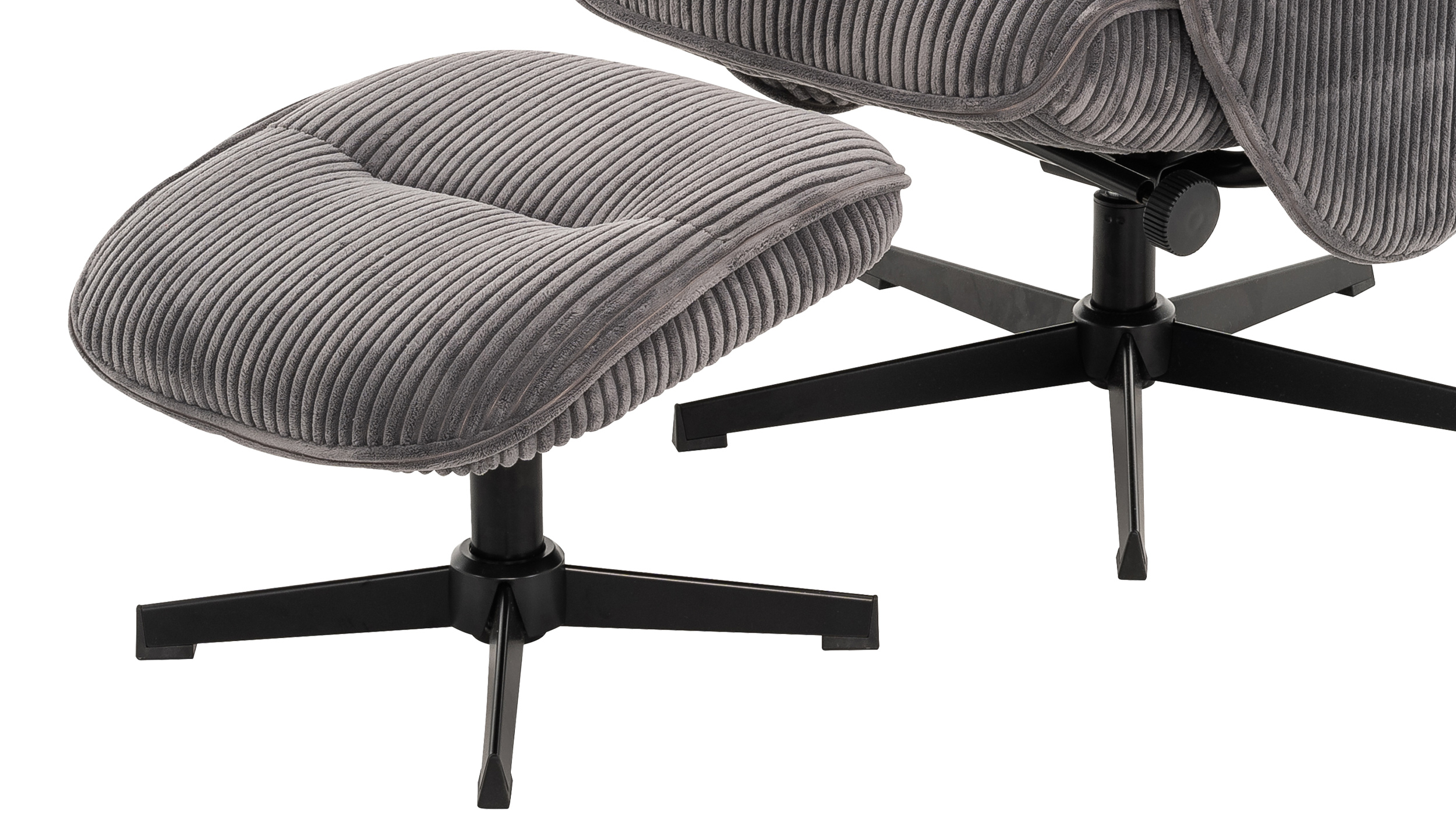 Relaxsessel Cord mit Hocker grau - drehbar - CALMO