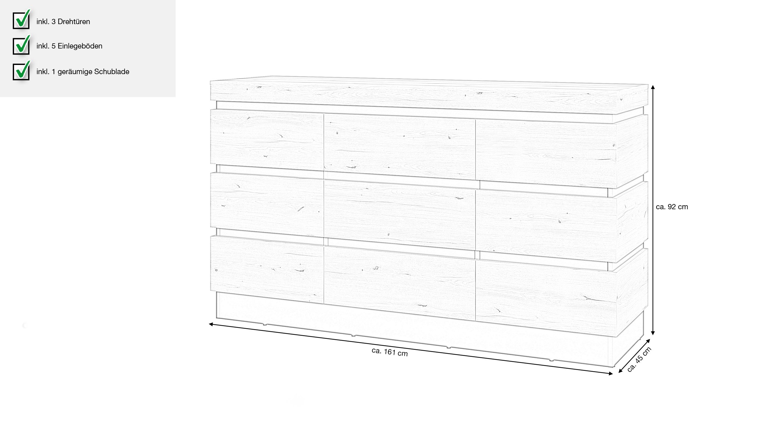 Kommode Coast Evoke Eiche - grau 161 cm - CORTE