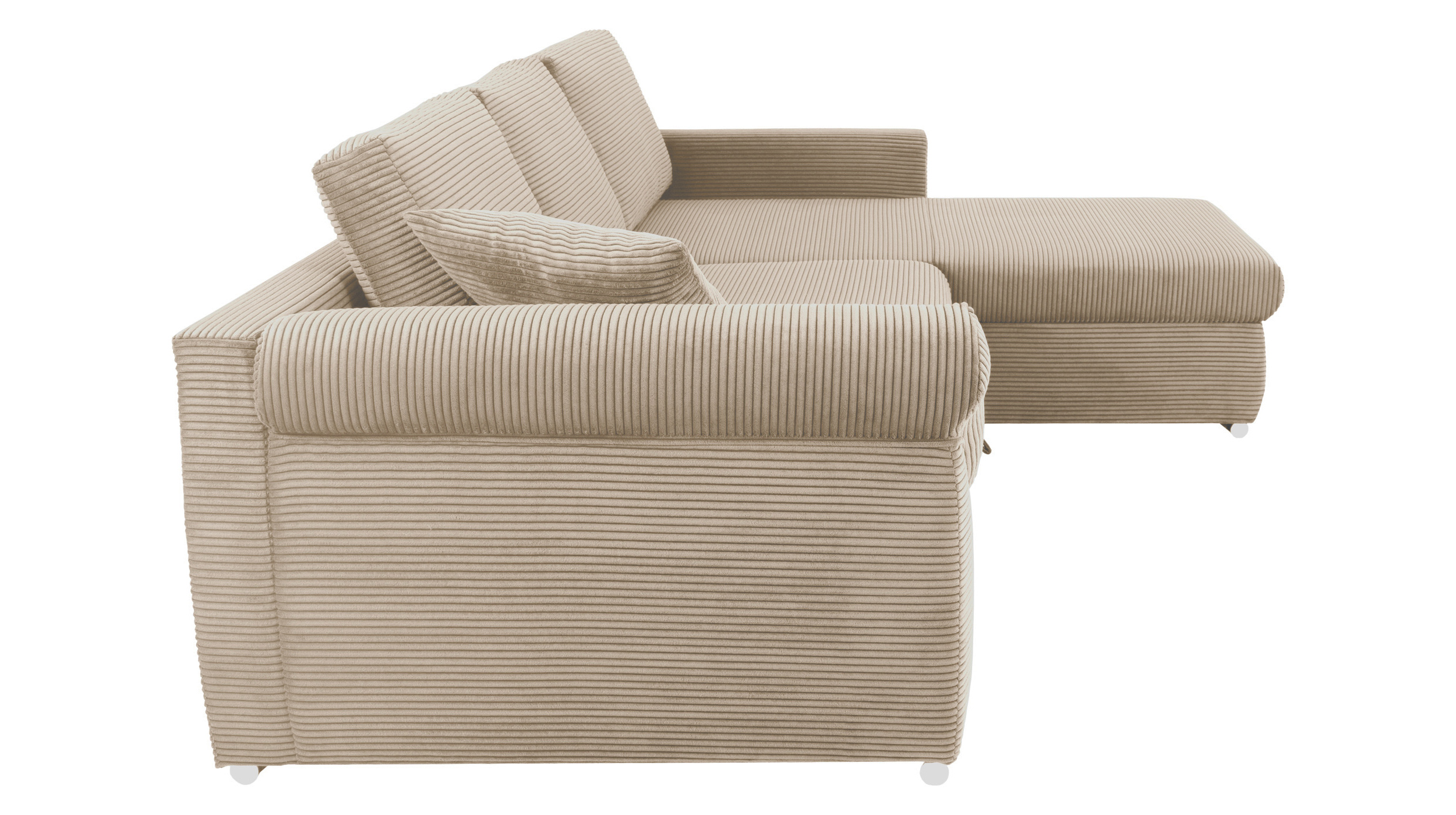 Ecksofa Schlaffunktion Bettkasten creme Cord 261 cm - RAMONA