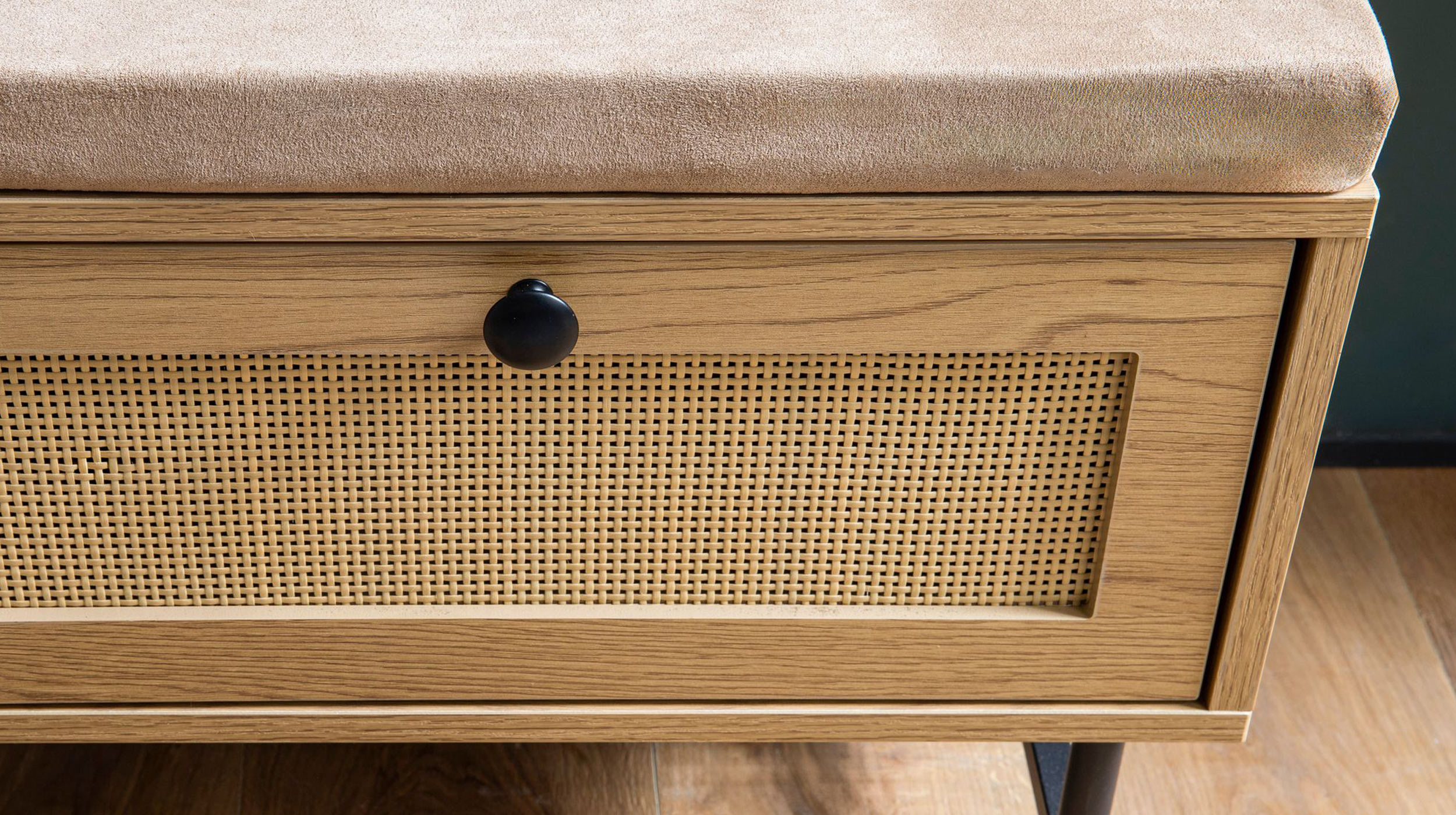Garderobenbank Eiche Holzdekor - Polyrattan B 100 x H 48 cm - RATVAN