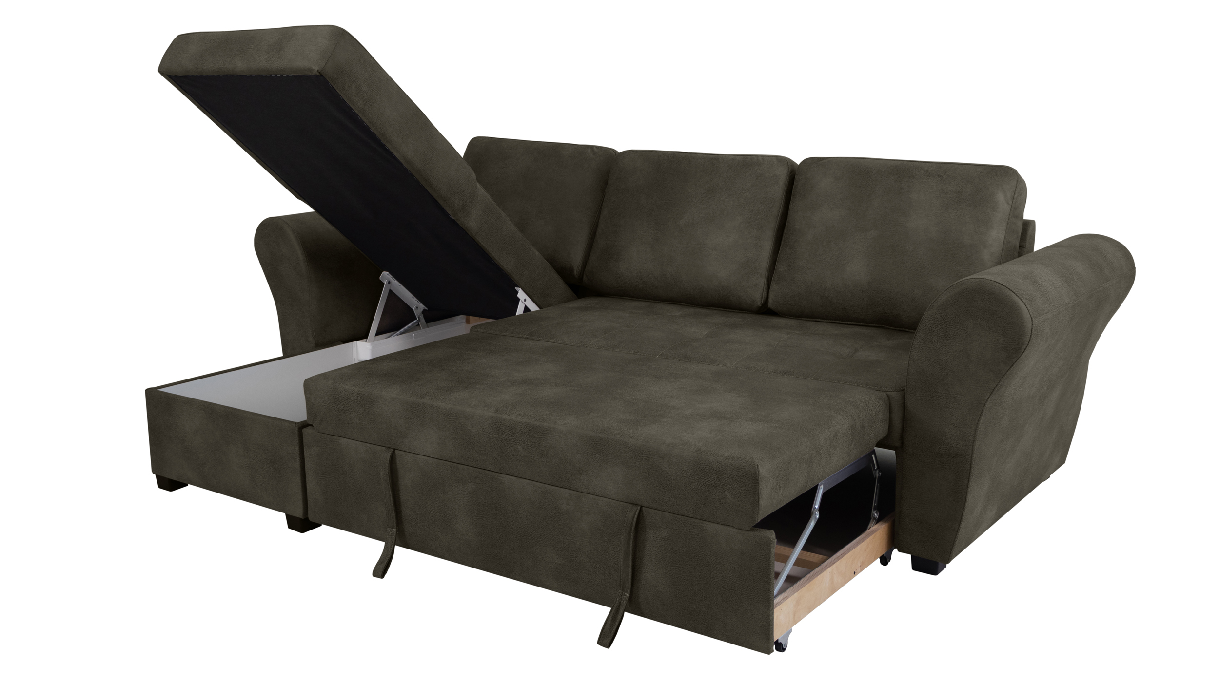 Ecksofa mit Schlaffunktion braun Bettkasten 260 cm - LASSE