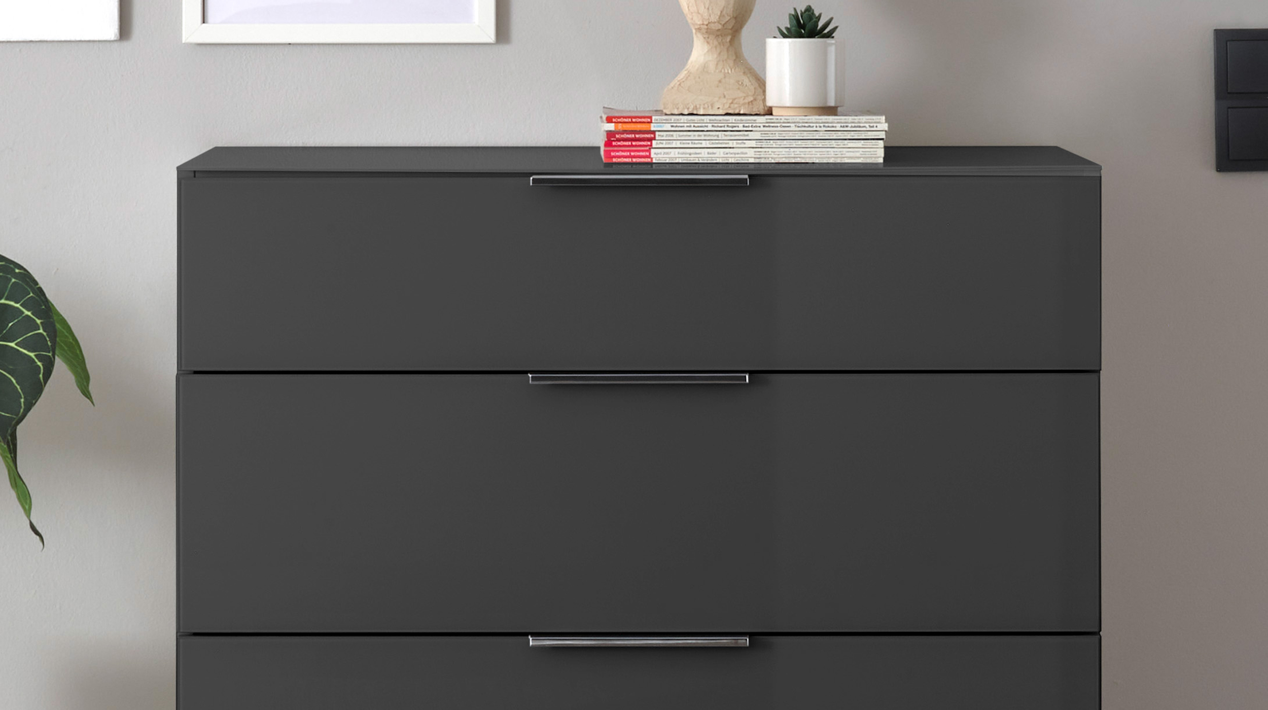 Kommode 4 Schubladen - anthrazit - Glasfront - 90 cm - SANTORIN