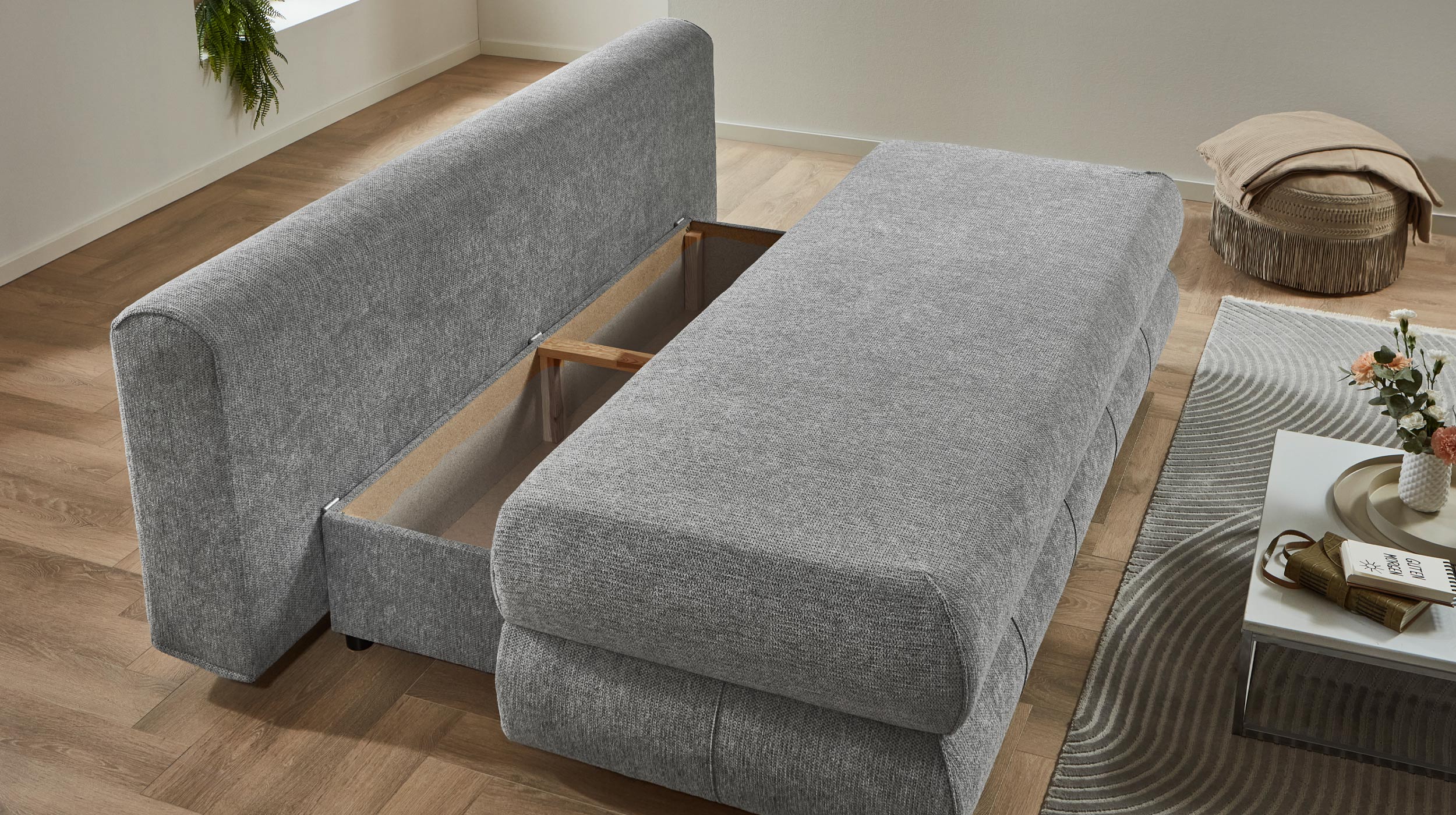 Schlafsofa grau Bettkasten ausziehbar Federkern 199 cm - BORNA