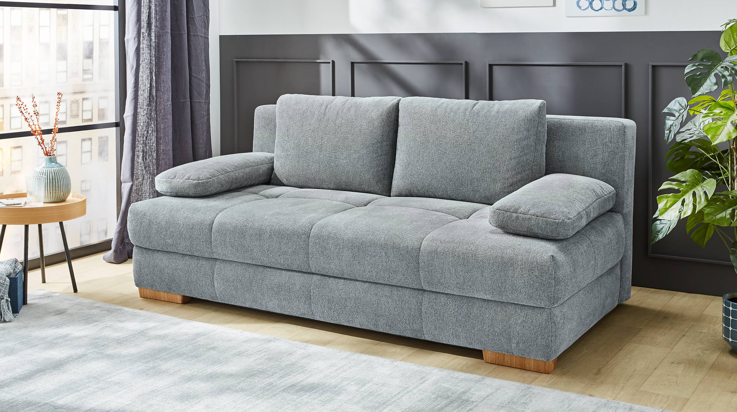 Schlafsofa Bettkasten grau Dauerschläfer Federkern 203 cm - CALLI