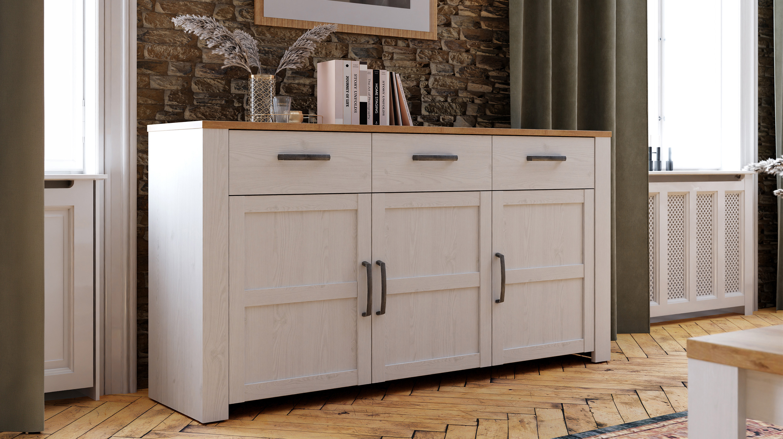 Sideboard mit 3 Schubladen Sibiu Lärche - Eiche - 166 cm - BOHOL