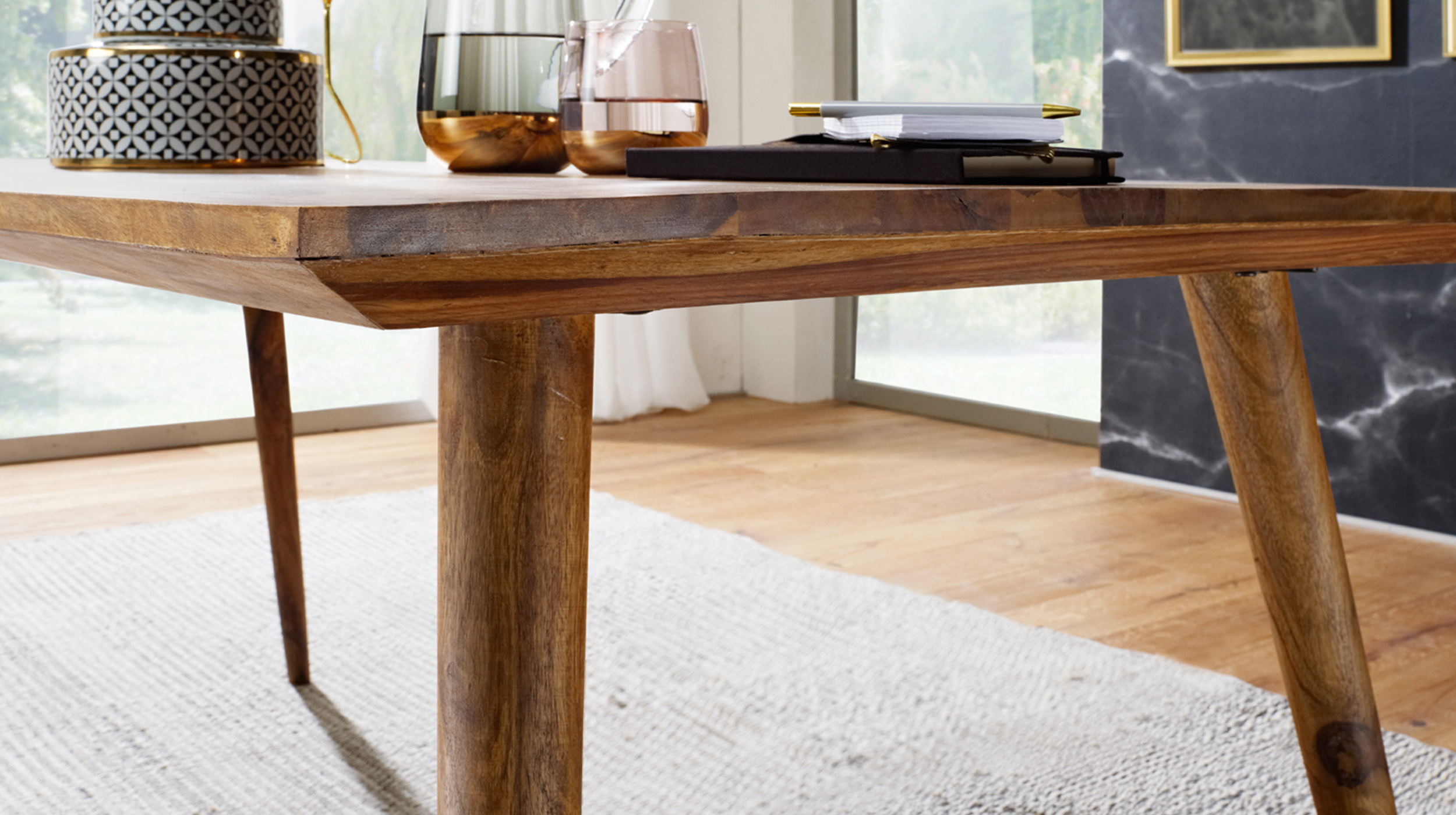 Esstisch Sheesham Massivholz 180 x 80 cm - Rechteckig & Gebeizt - RAINE