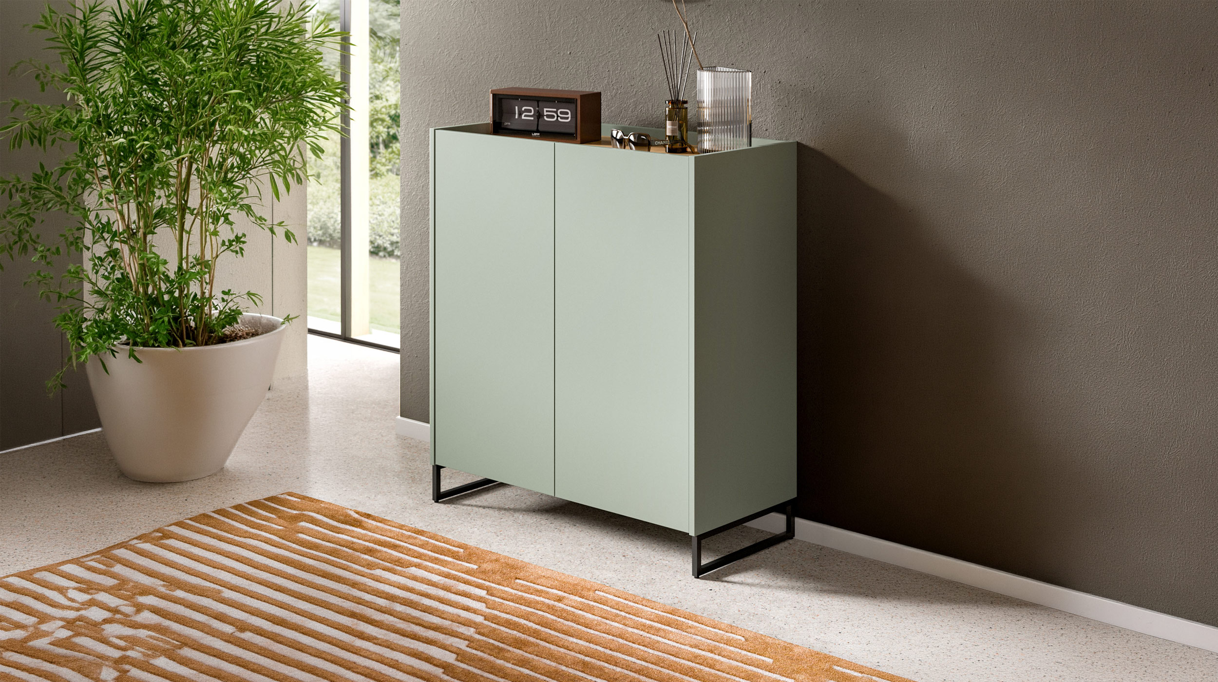 Kommode grün Artisan Eiche 90 x 38 cm - 2-türig - DRIVE