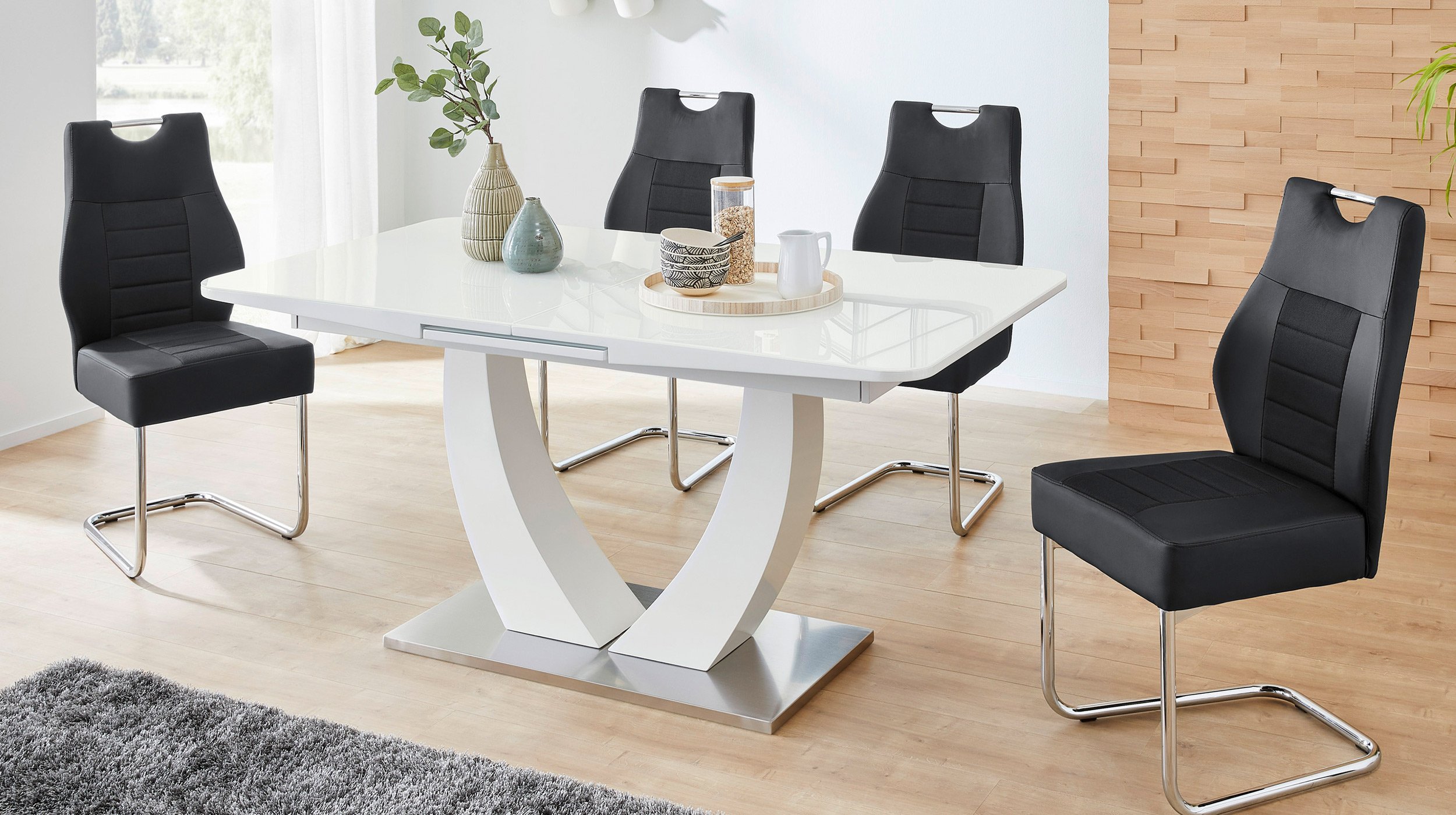 Esstisch 160 - 200 cm ausziehbar weiß hochglanz - ULM