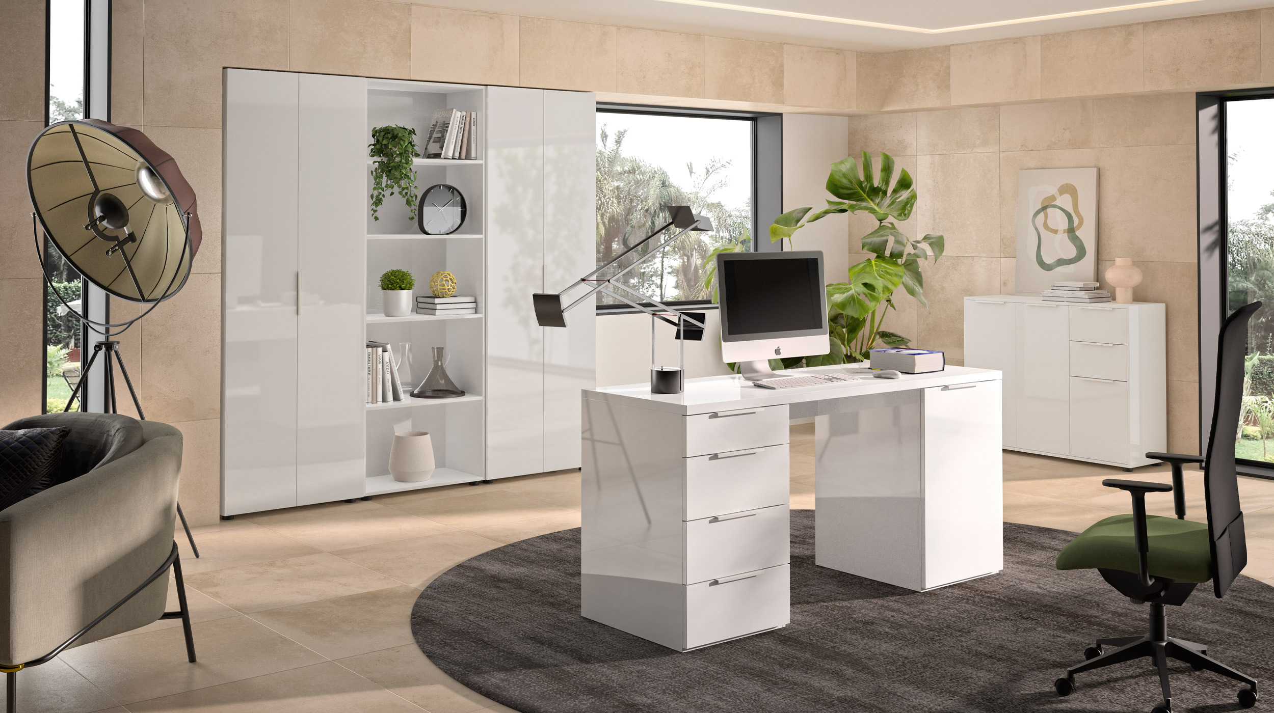 Computerschreibtisch mit Schublade weiß hochglanz 146 cm - ESPRESSO