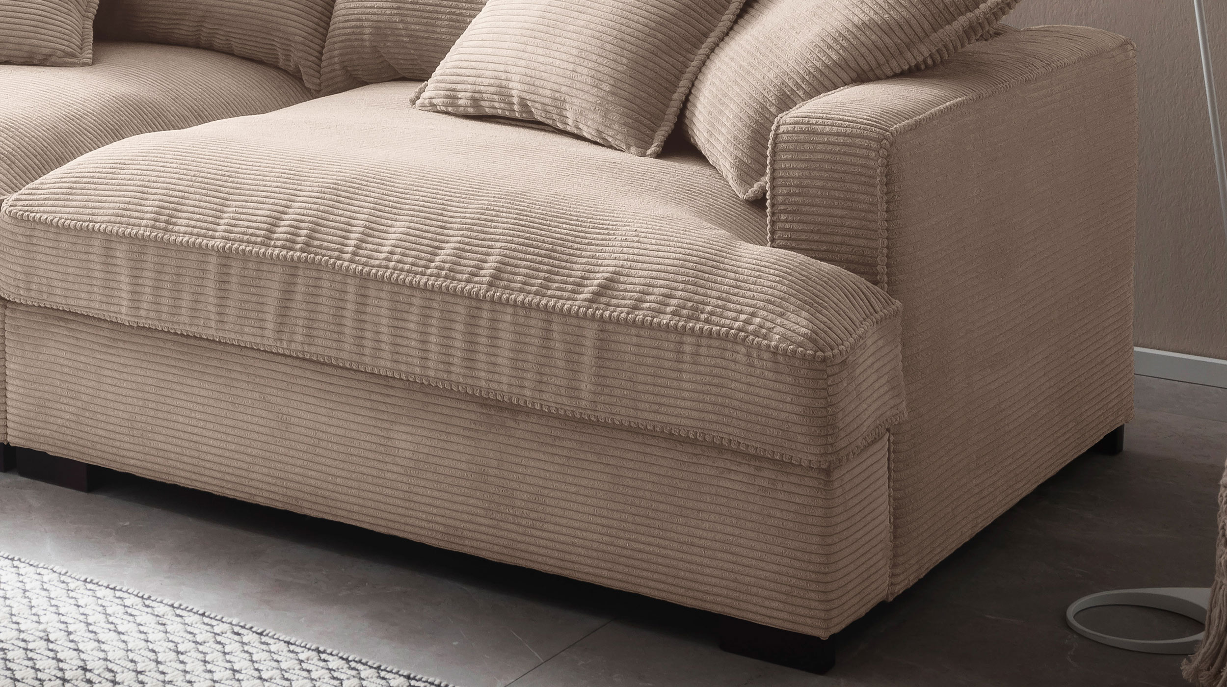 Big Sofa Cord beige - 242 cm - Nosagunterfederung - TRIBECCA
