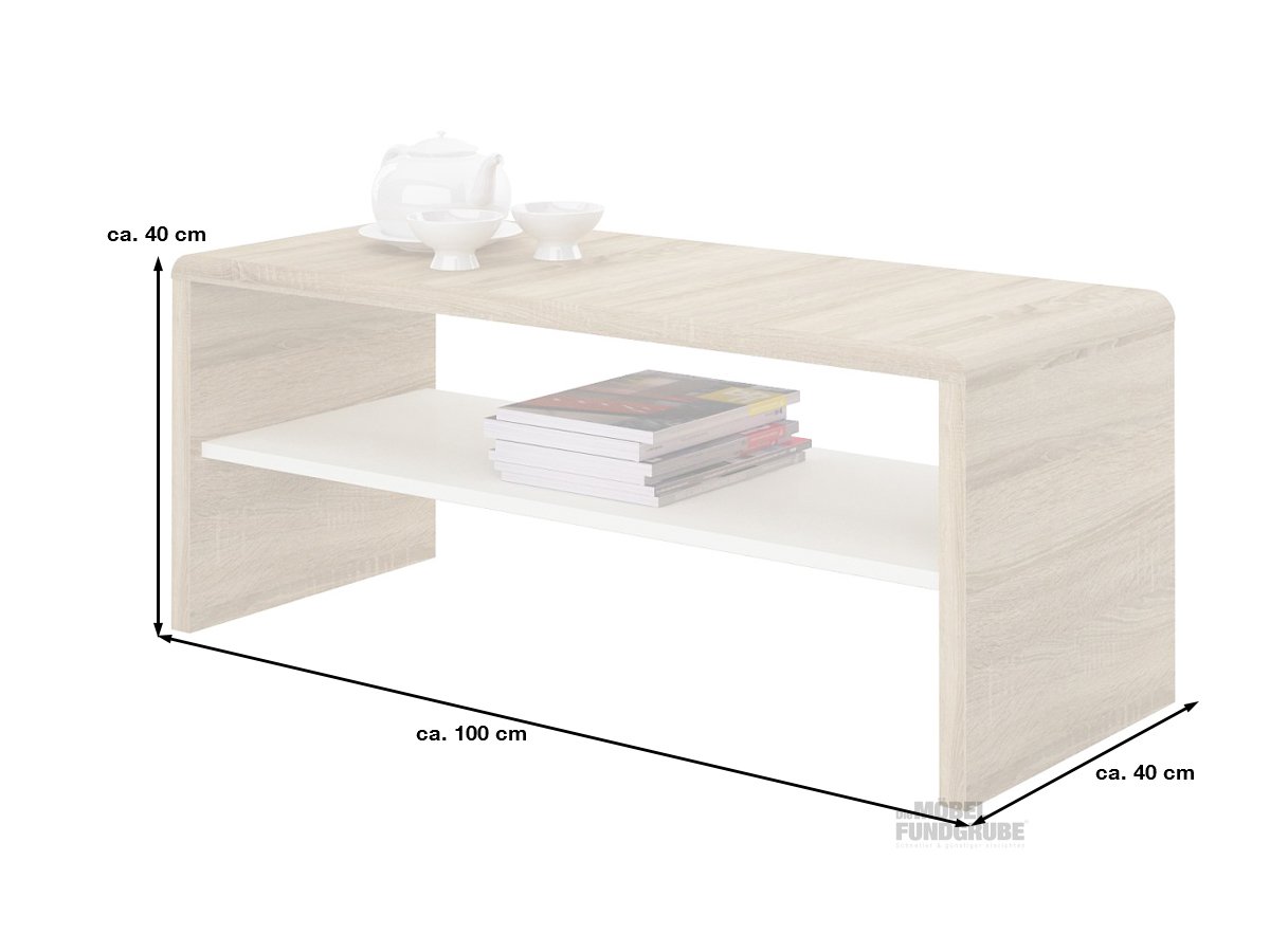 Couchtisch Sonoma Eiche - weiß 100 x 40 cm - CALA LUNA