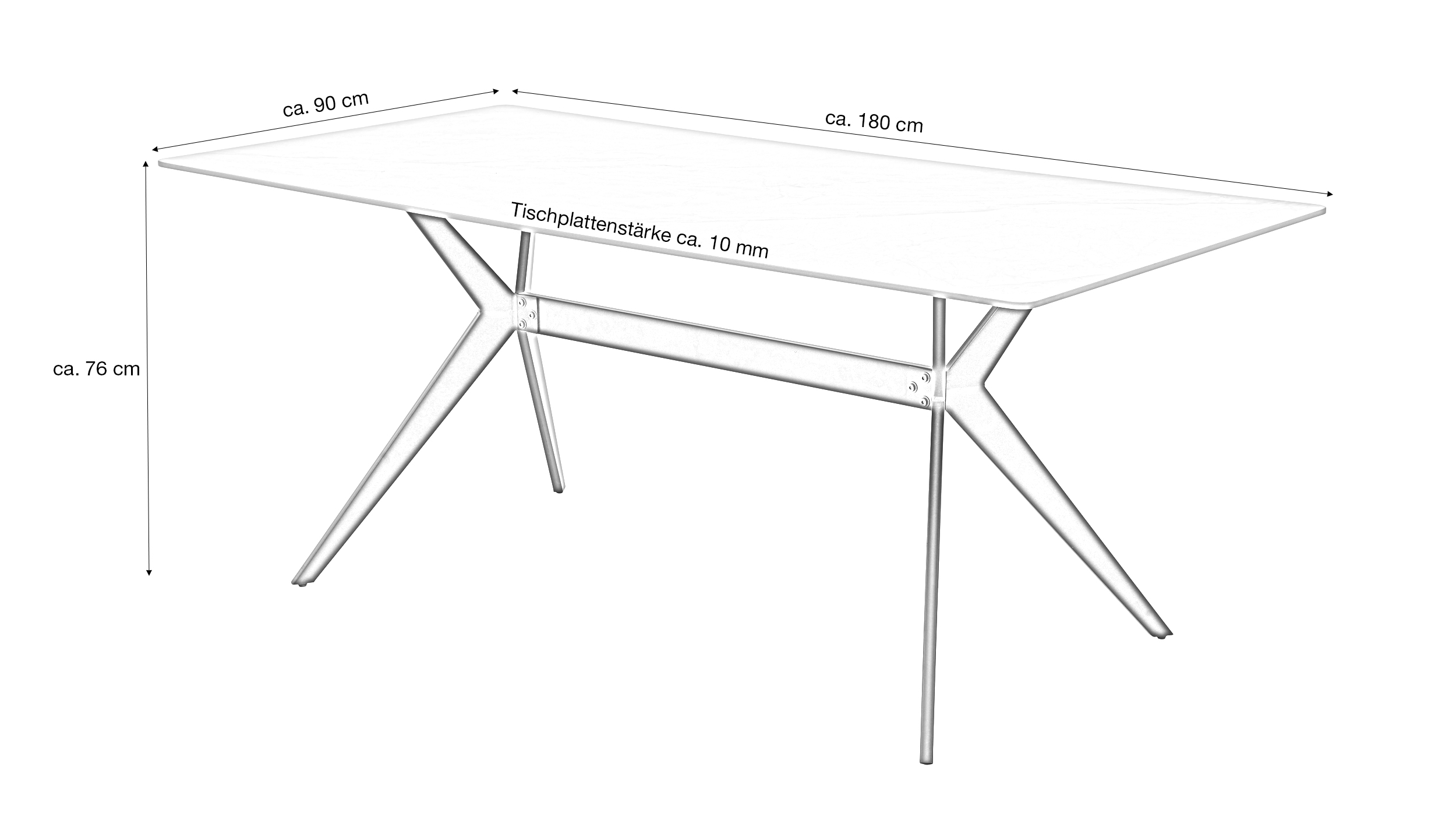 Esstisch 180 x 90 cm Marmoroptik grau - PACCINO