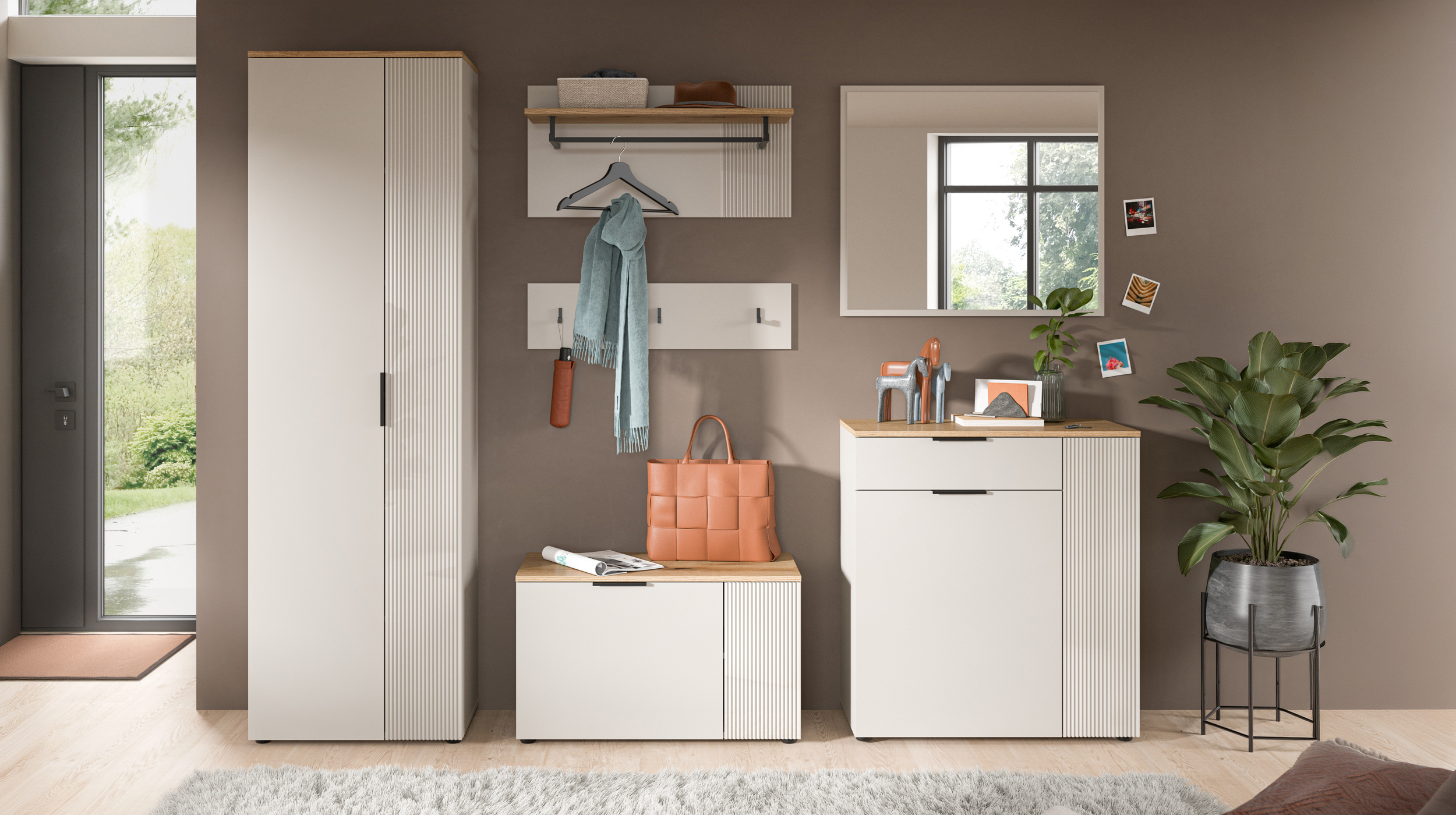 Wandgarderobe Paneele Beige Eiche 80 cm - 2-teilig - SLIDE