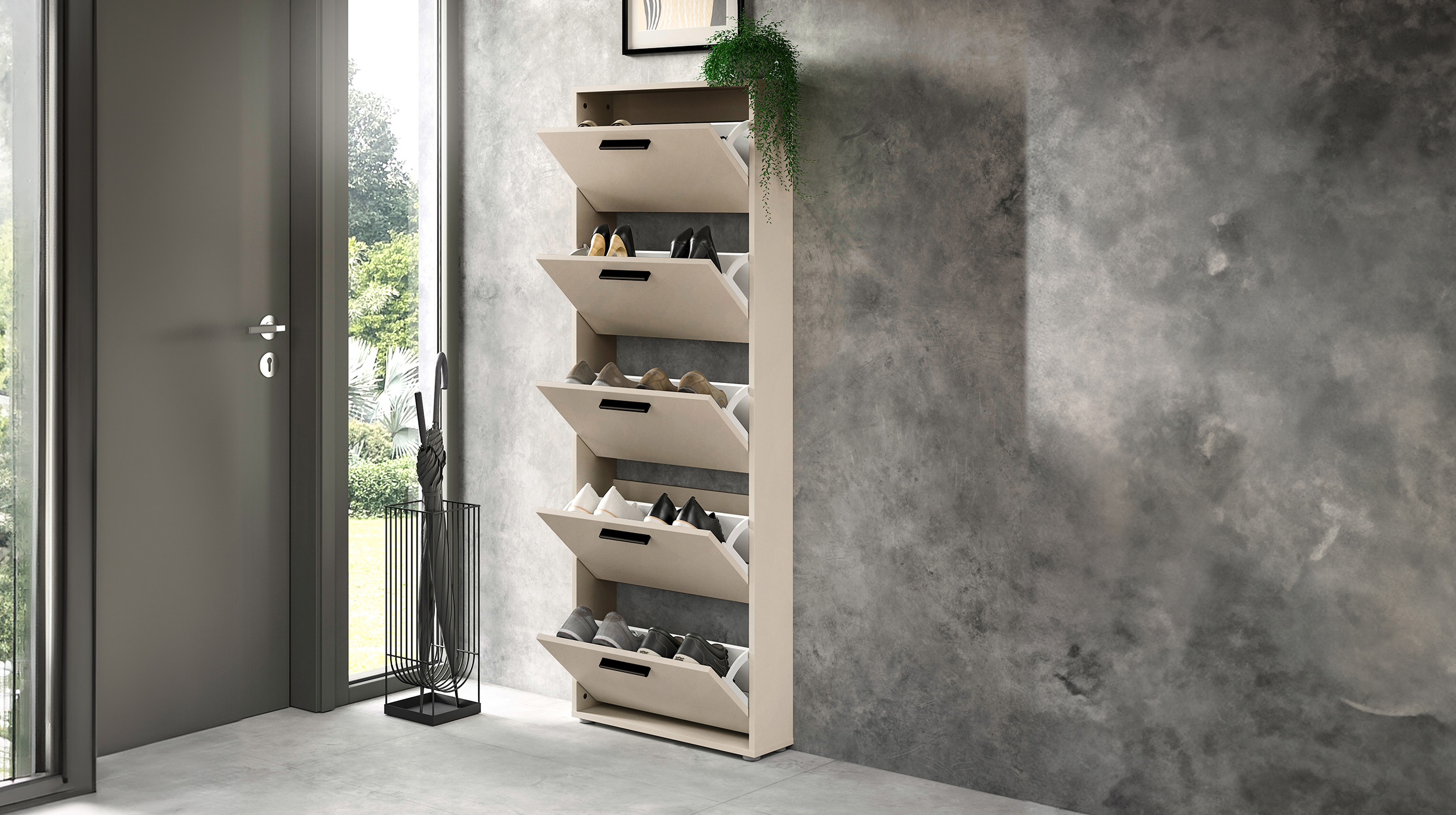 Schuhschrank beige 5-türig 59 x 169 cm - SAMMY