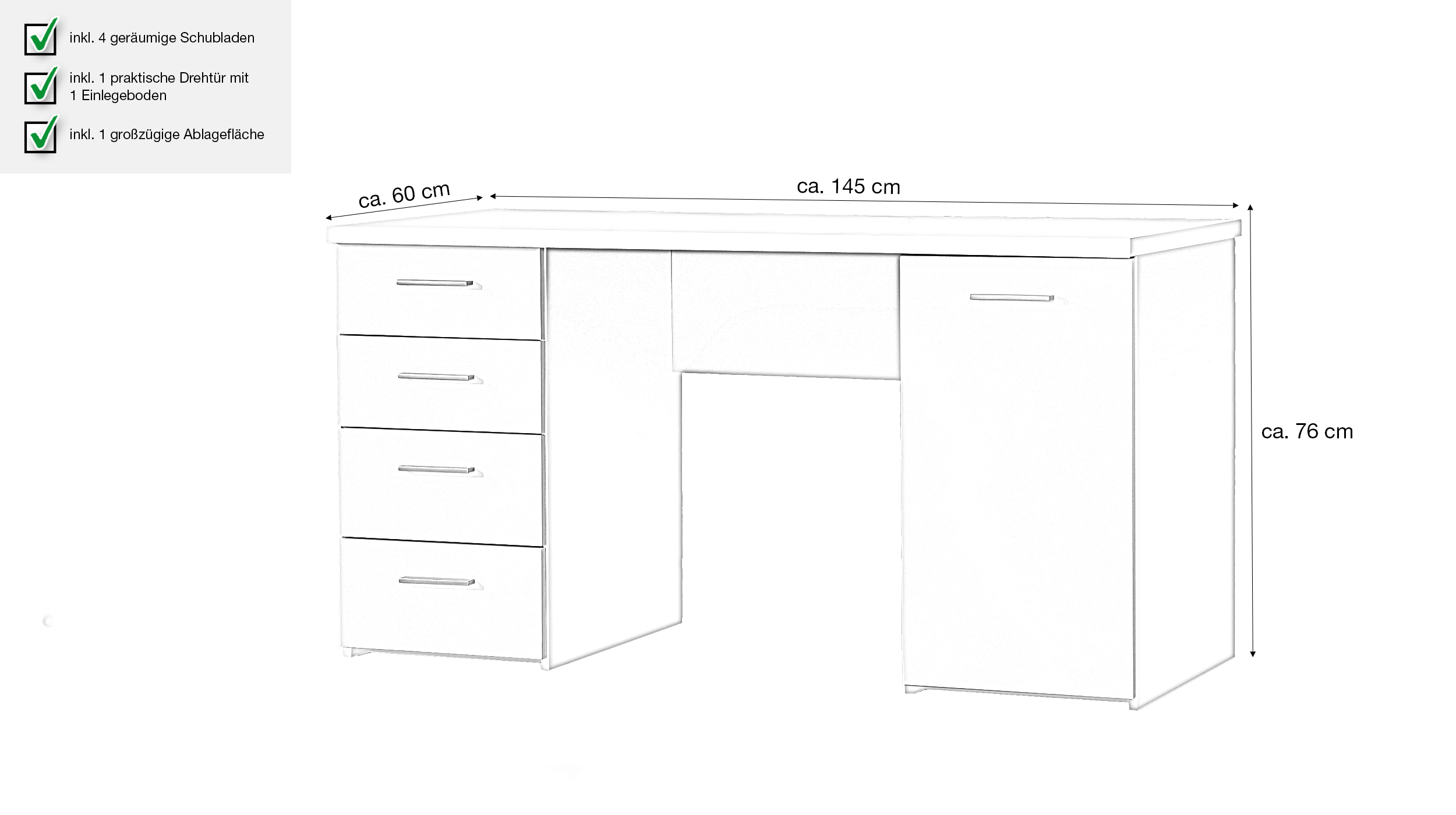Computerschreibtisch weiß 145 x 60 cm - NET