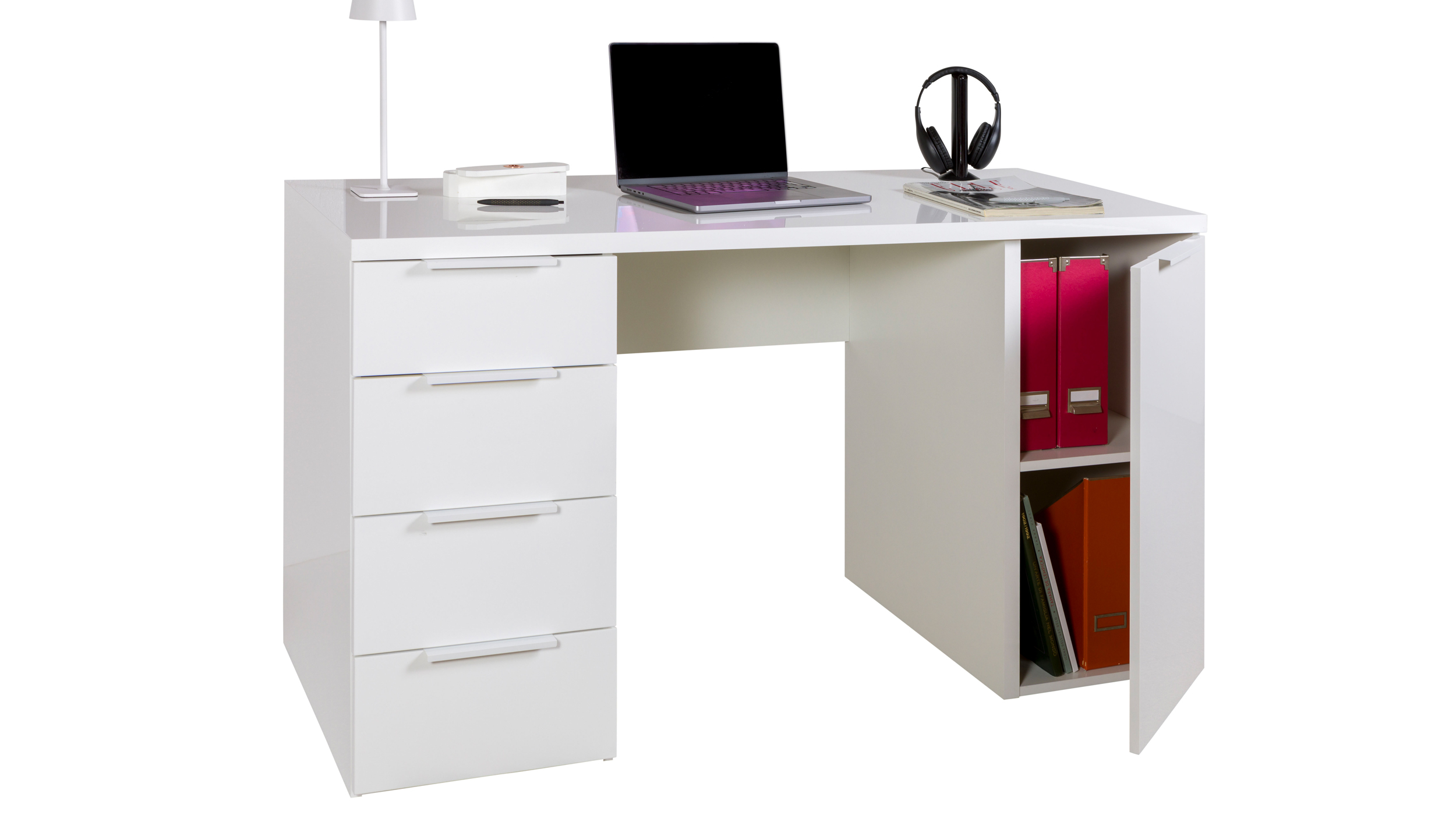 Computerschreibtisch mit Schublade weiß hochglanz 146 cm - ESPRESSO