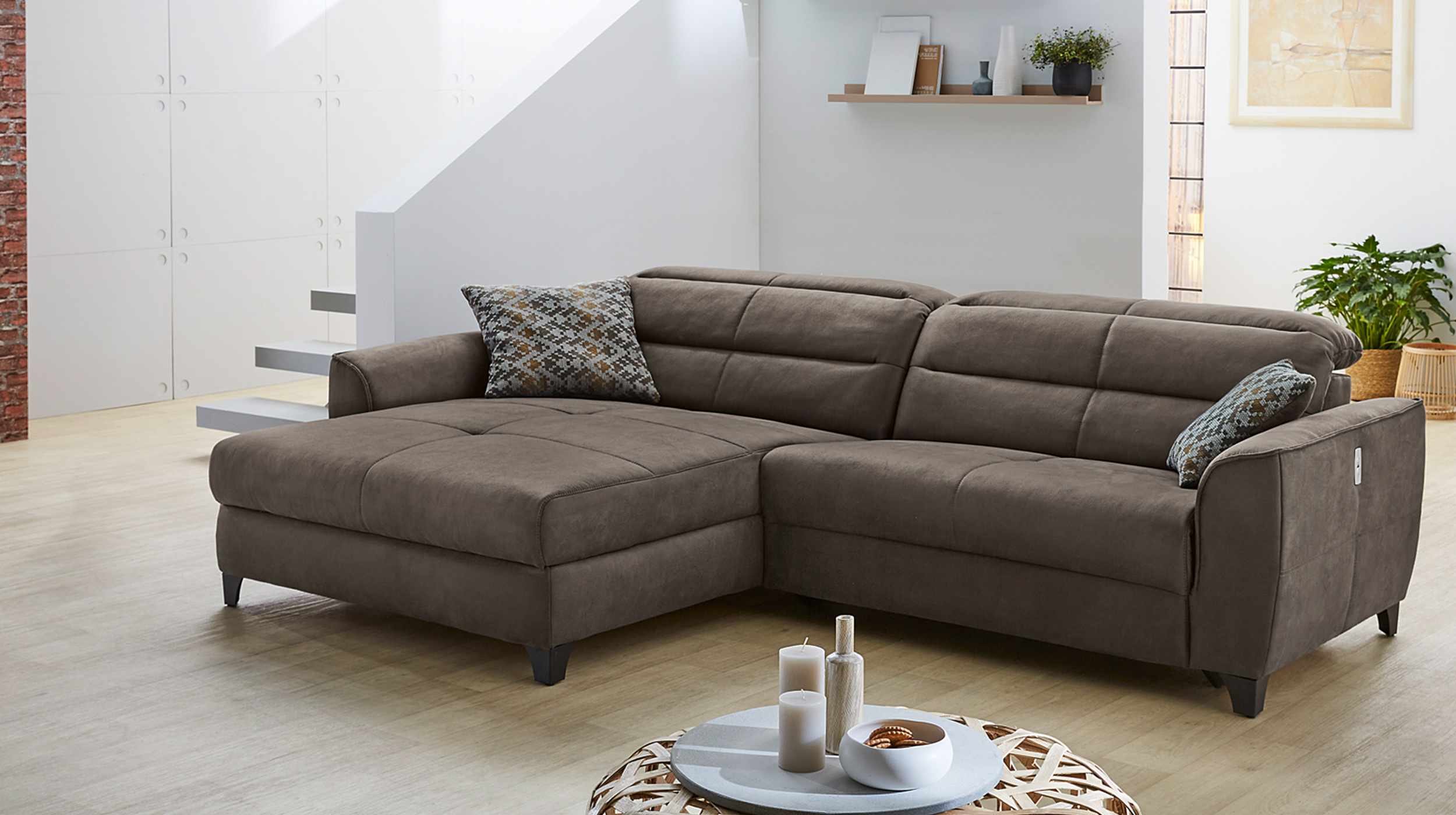 Ecksofa mit Relaxfunktion braun 289 x 184 cm - DOUBLE-ONE