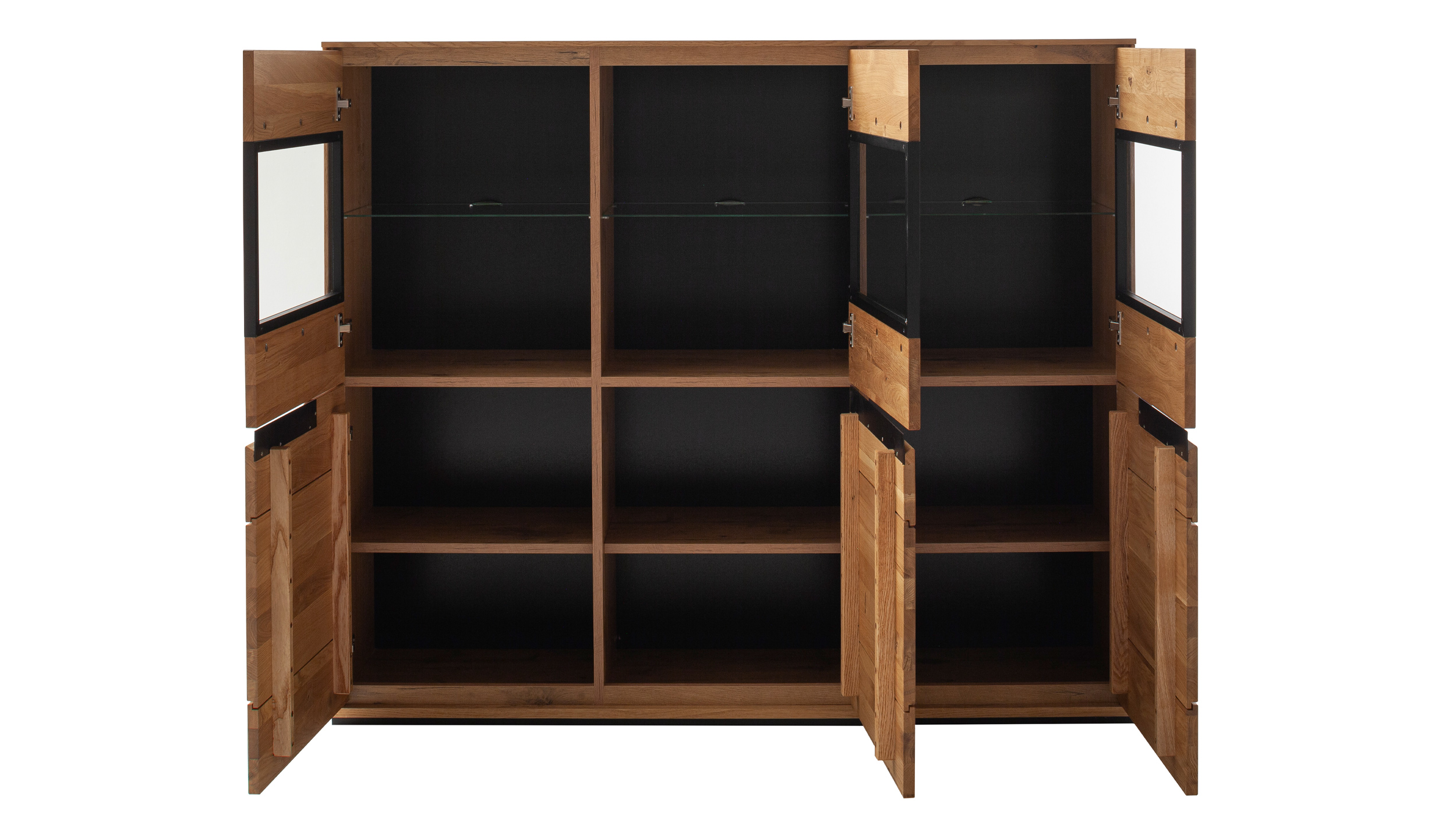 Highboard mit Glastüren Wildeiche geölt teilmassiv 153 cm - ARAYA