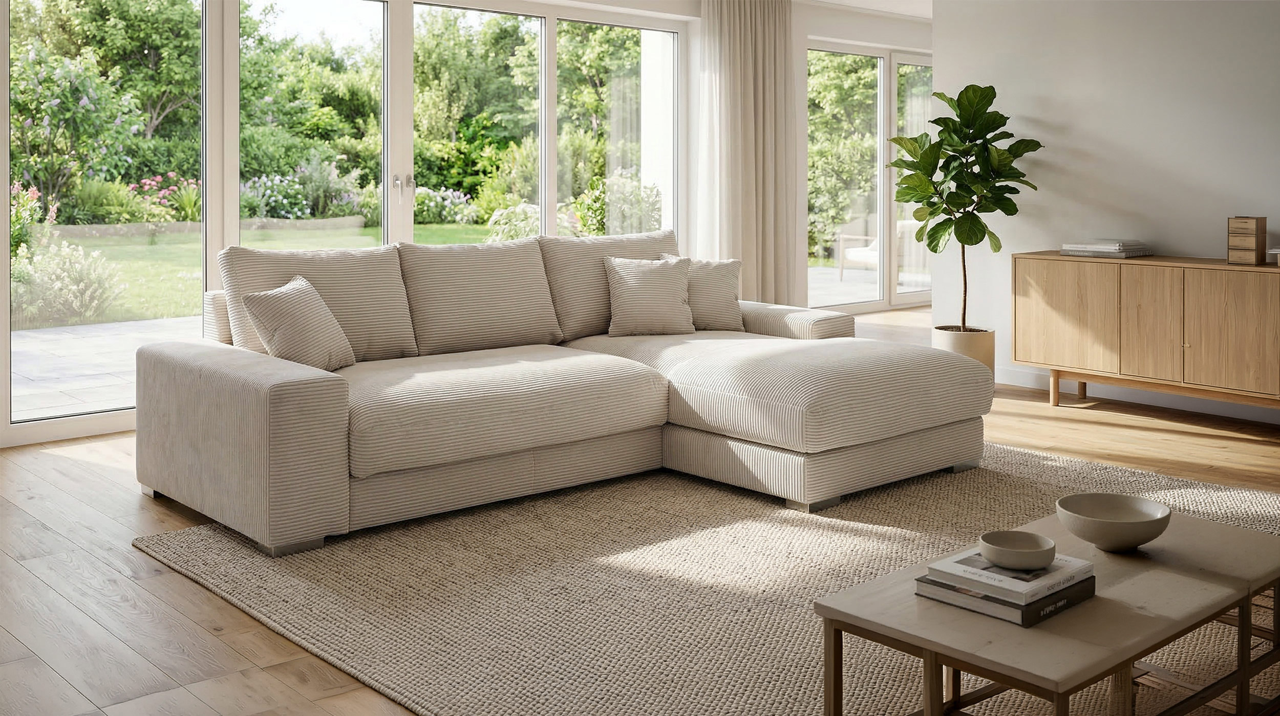 Ecksofa Cord beige 285 x 176 cm - OT rechts - SYDNEY