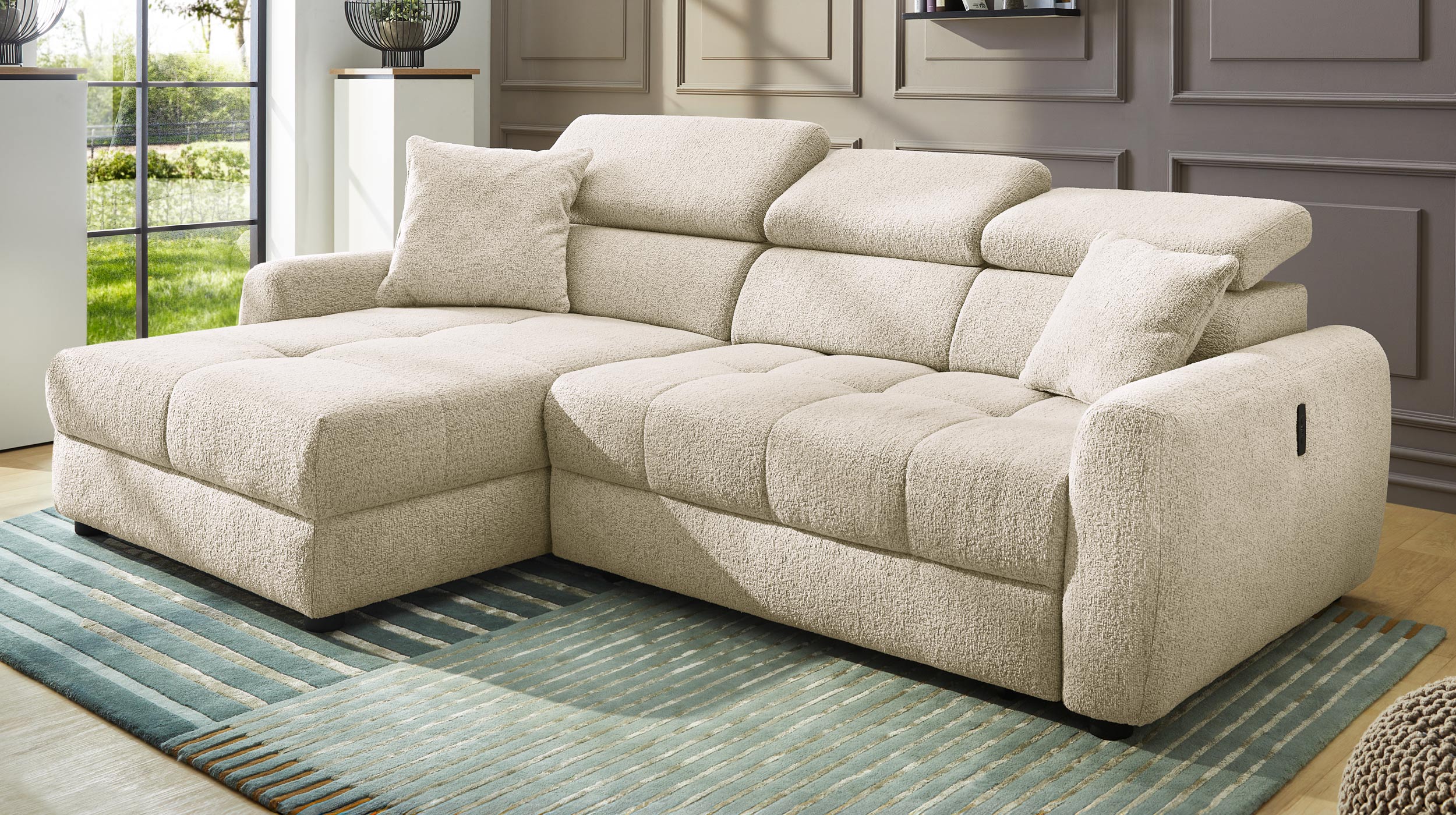 Ecksofa elektrisch ausfahrbar beige 270 cm - MOVE