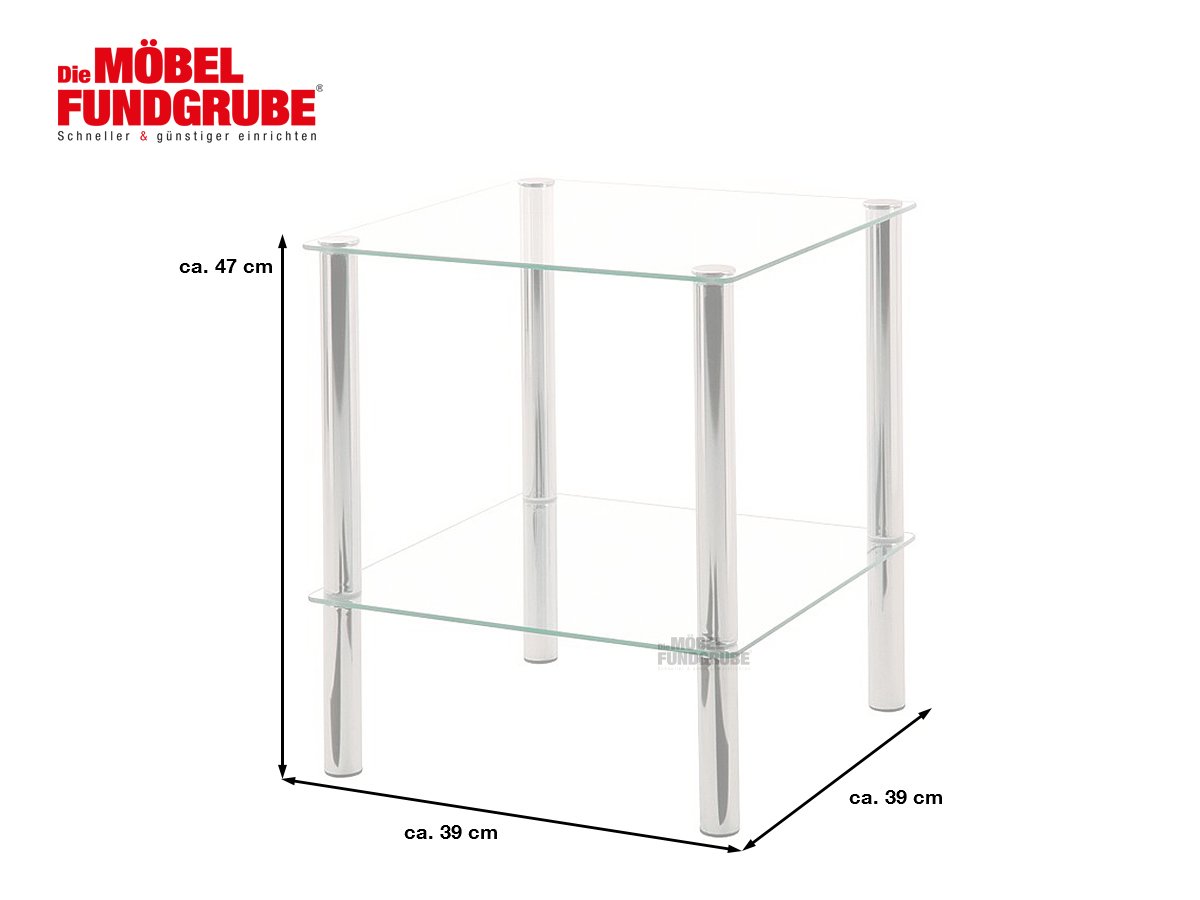 Beistelltisch chrom - Glas - quadratisch - 39 x 47 cm - EMDEN