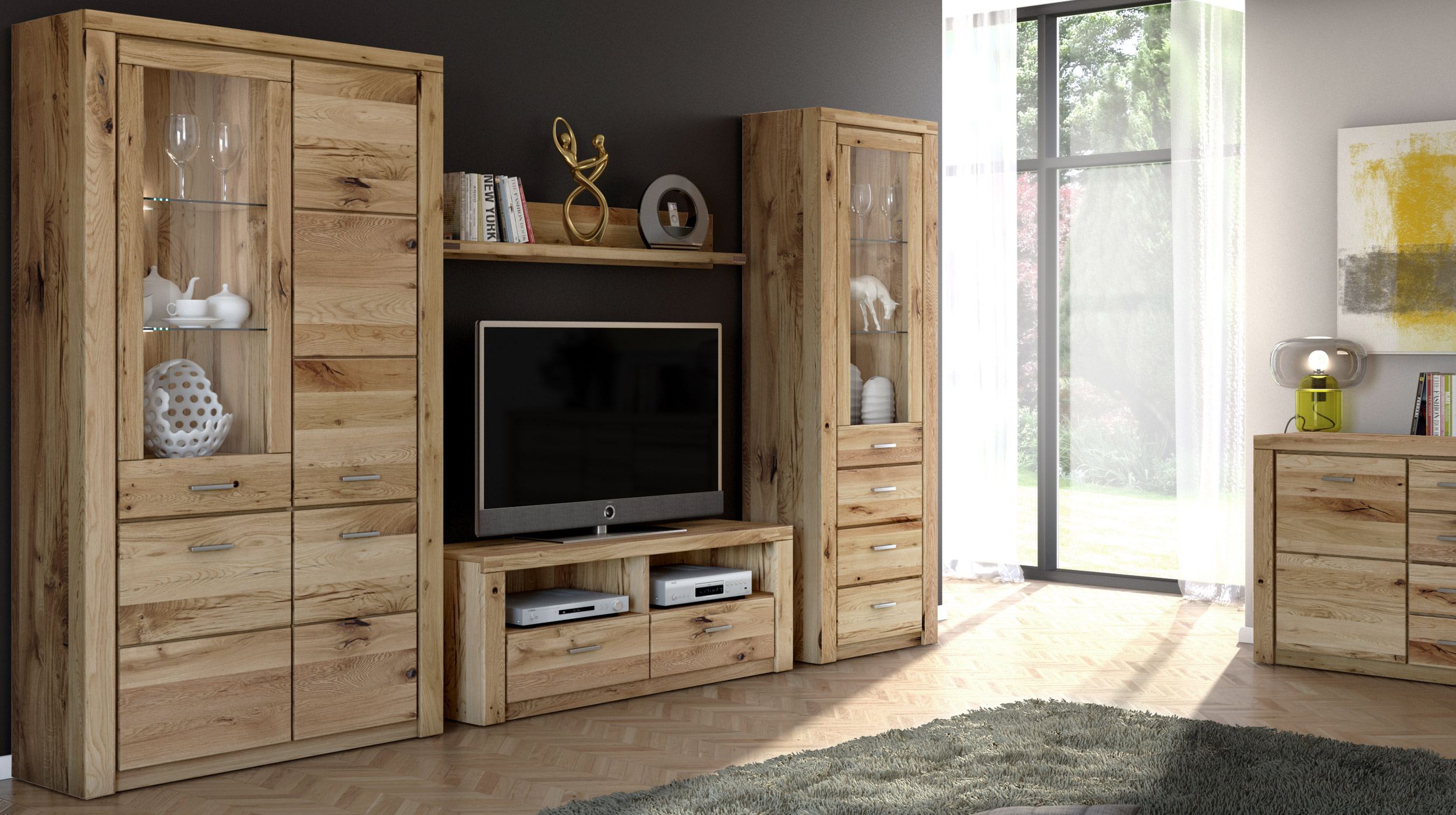 Vitrine mit Glastür Wildeiche teilmassiv geölt Breite 108 cm - FREYJA