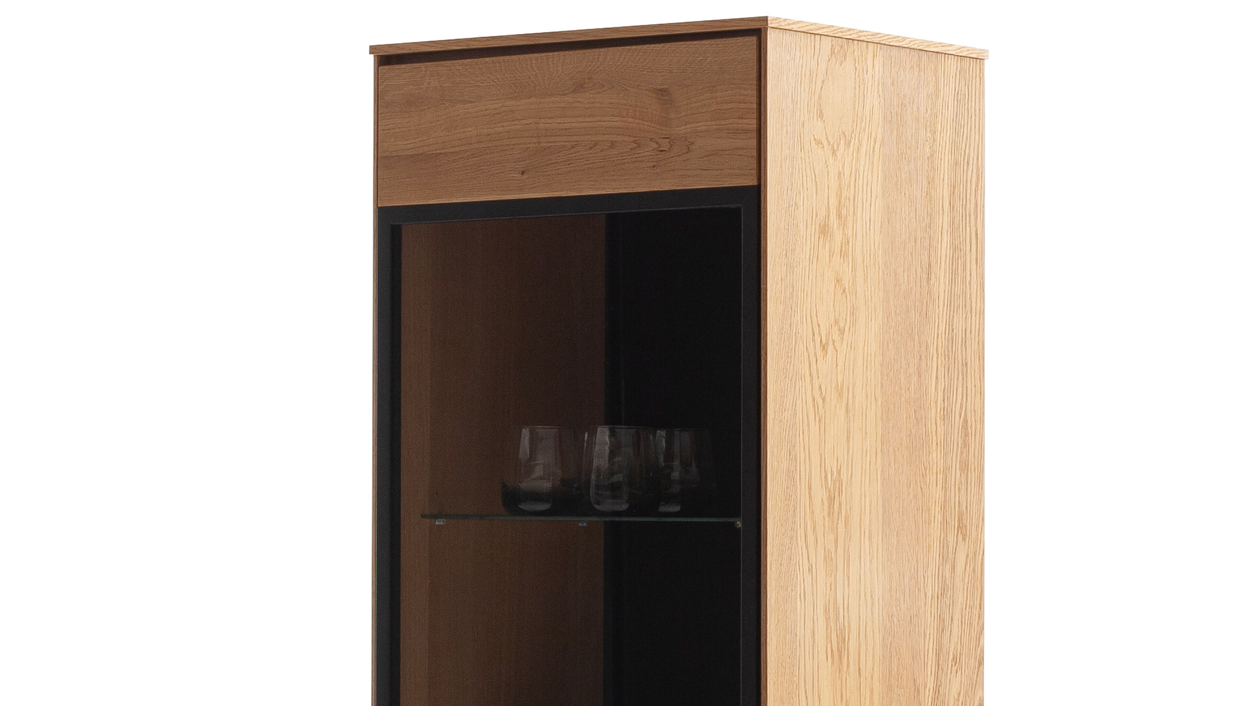 Vitrine mit Glastür Wildeiche teilmassiv geölt Breite 53 cm - ARAYA