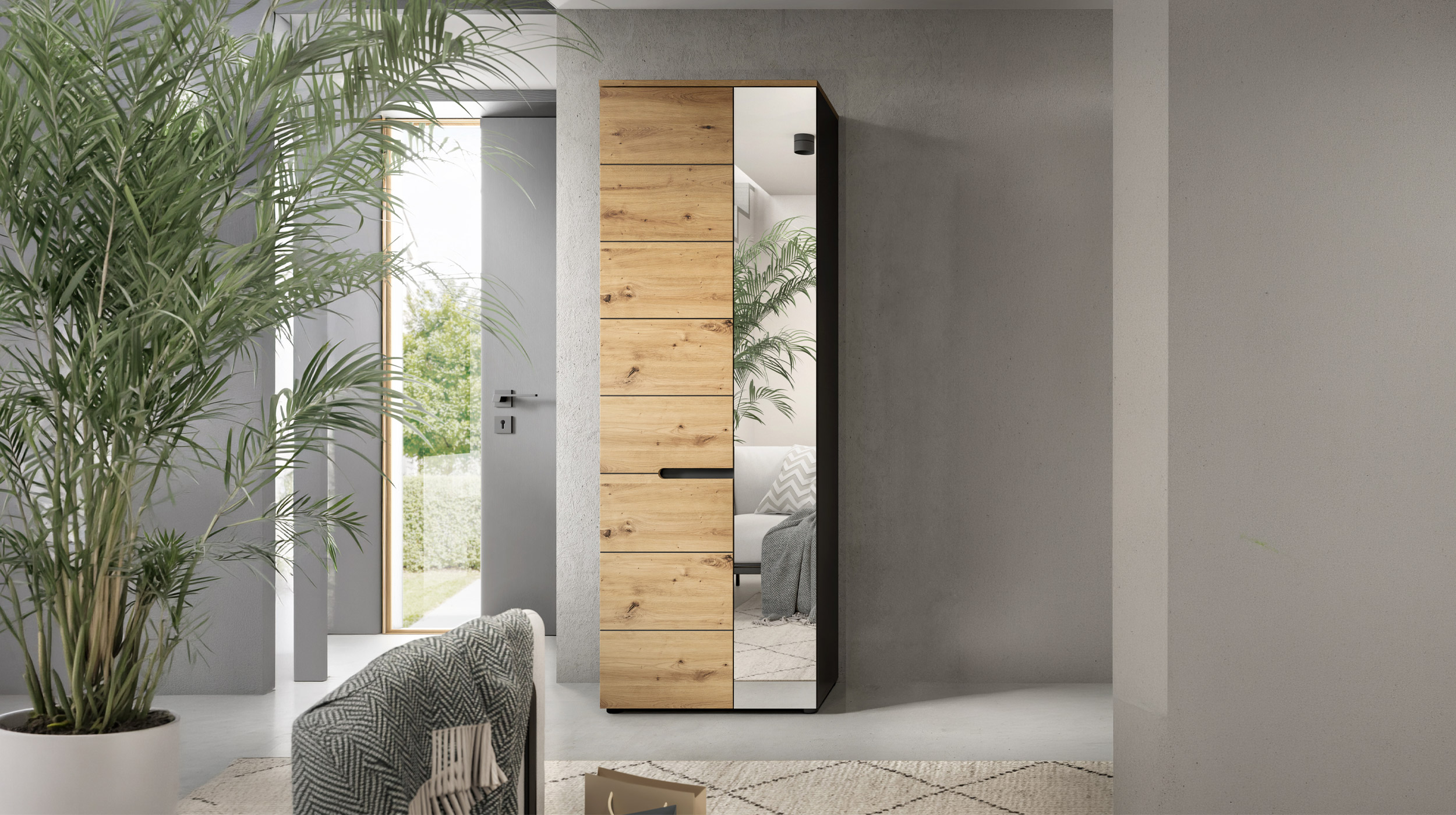 Garderobenschrank anthrazit Artisan Eiche 190 cm - CANU