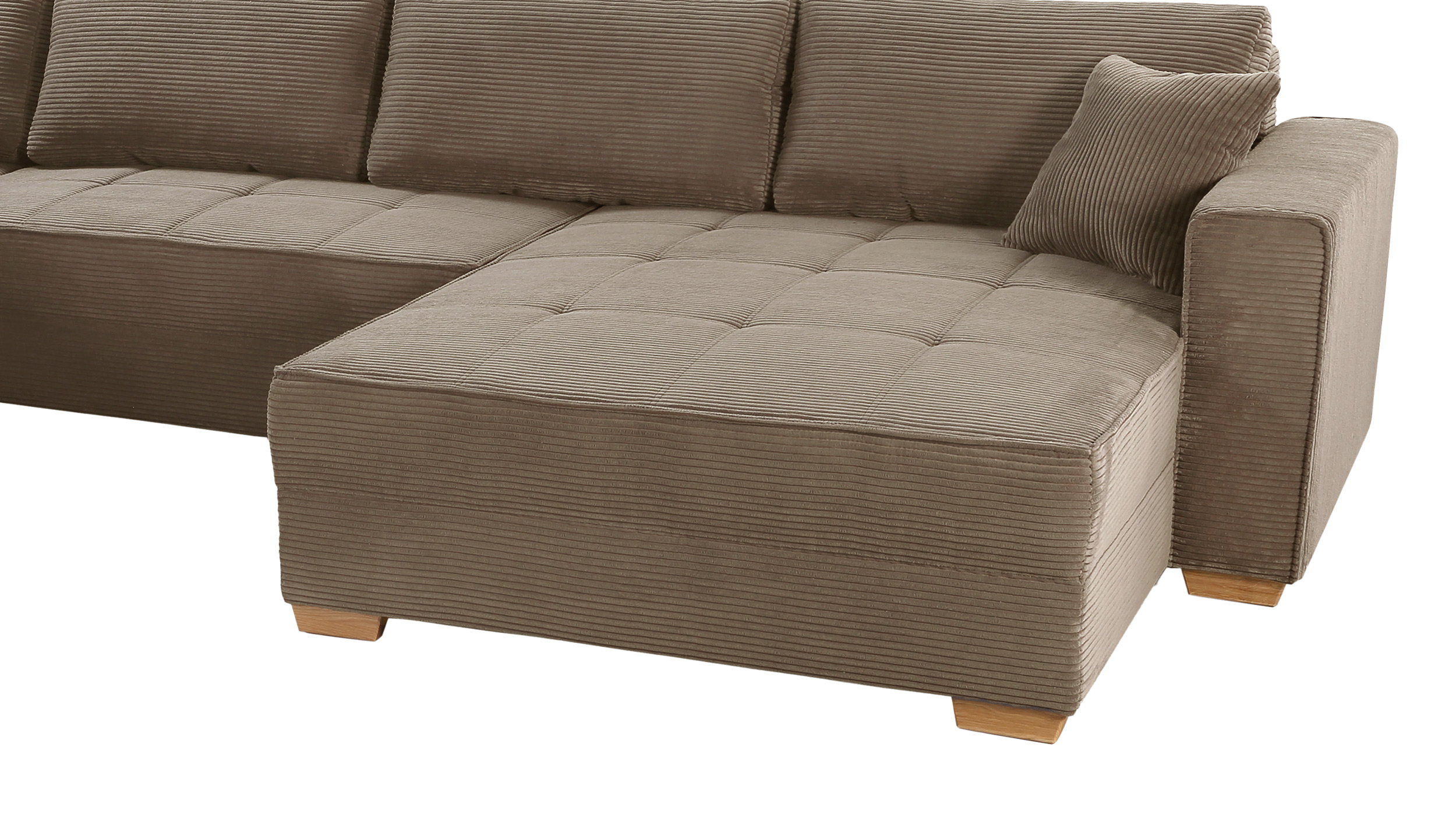 Wohnlandschaft Schlaffunktion Cord Bettkasten taupe 379 cm - ALBA