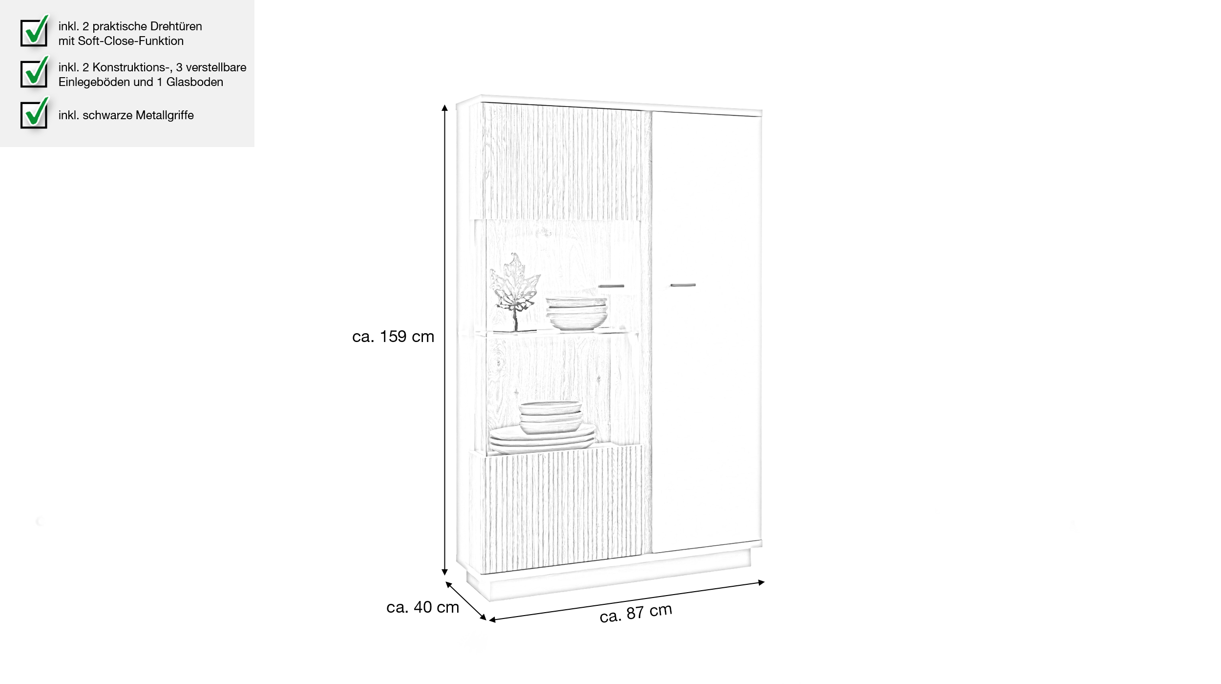 Vitrine mit Glastür beige - Eiche - Breite 87 cm - MOSANO