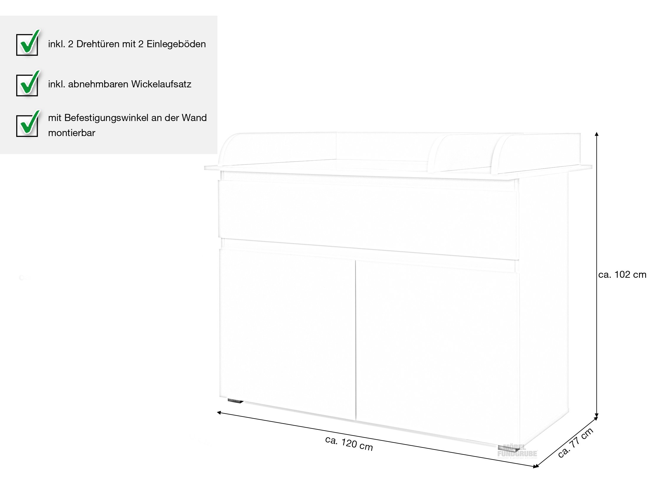 Kommode Wickelkommode weiß 120 cm - IMAGE