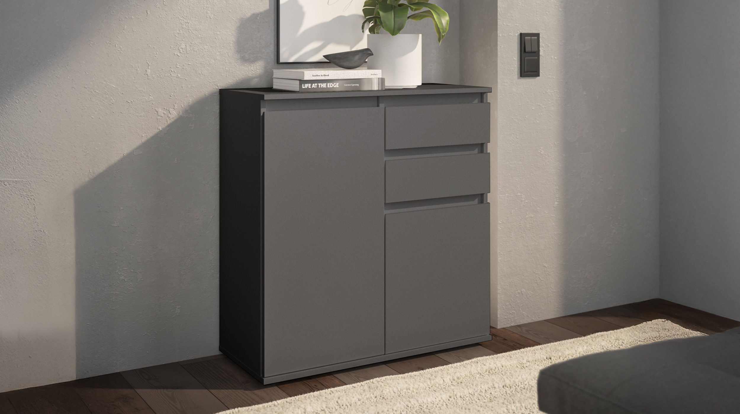 Kommode mit 2 Schubladen anthrazit 80 x 35 cm - 2-türig - BRESTA