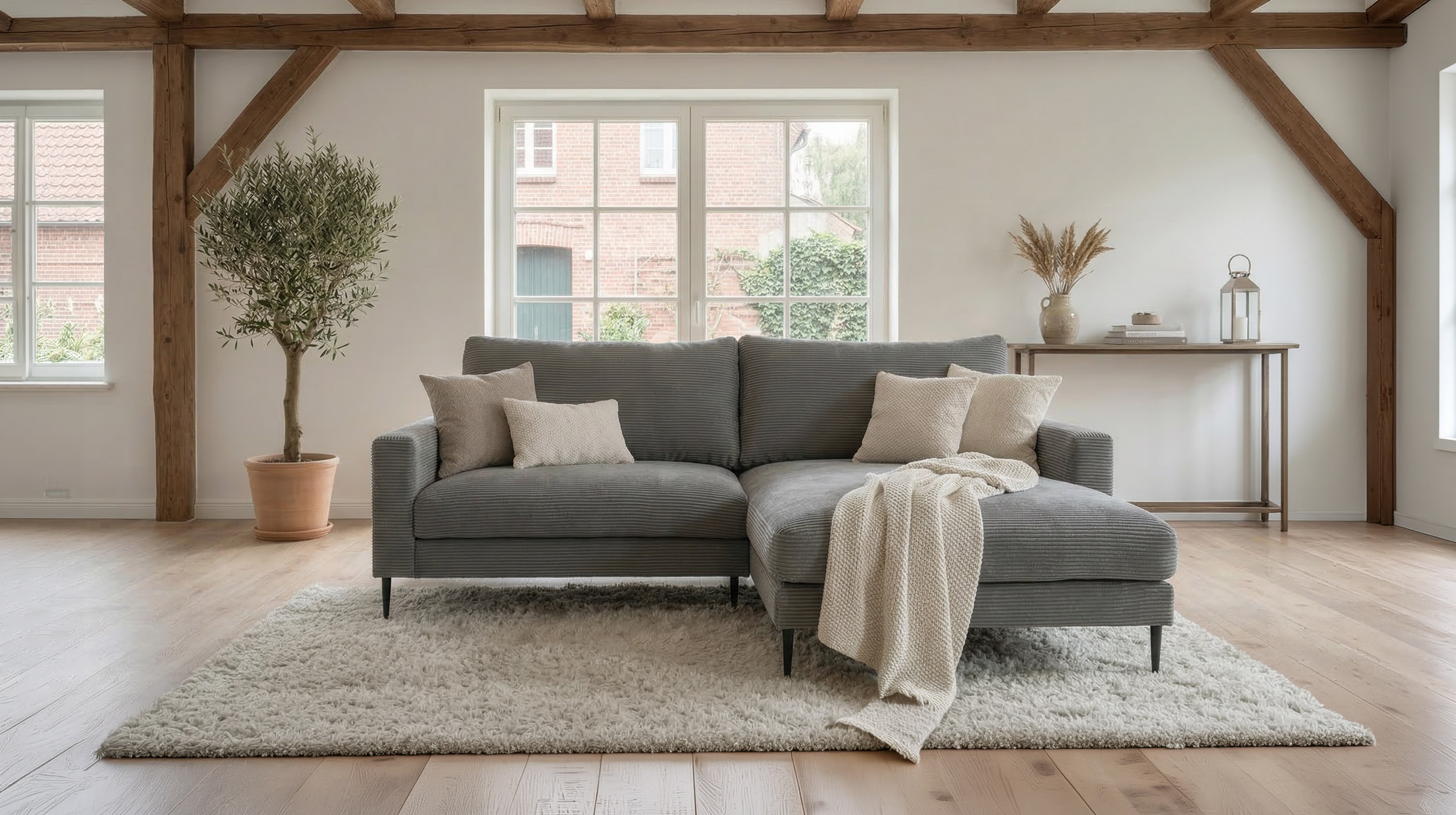 Ecksofa Cord grau 220 x 164 cm - OT rechts - NORDVIK