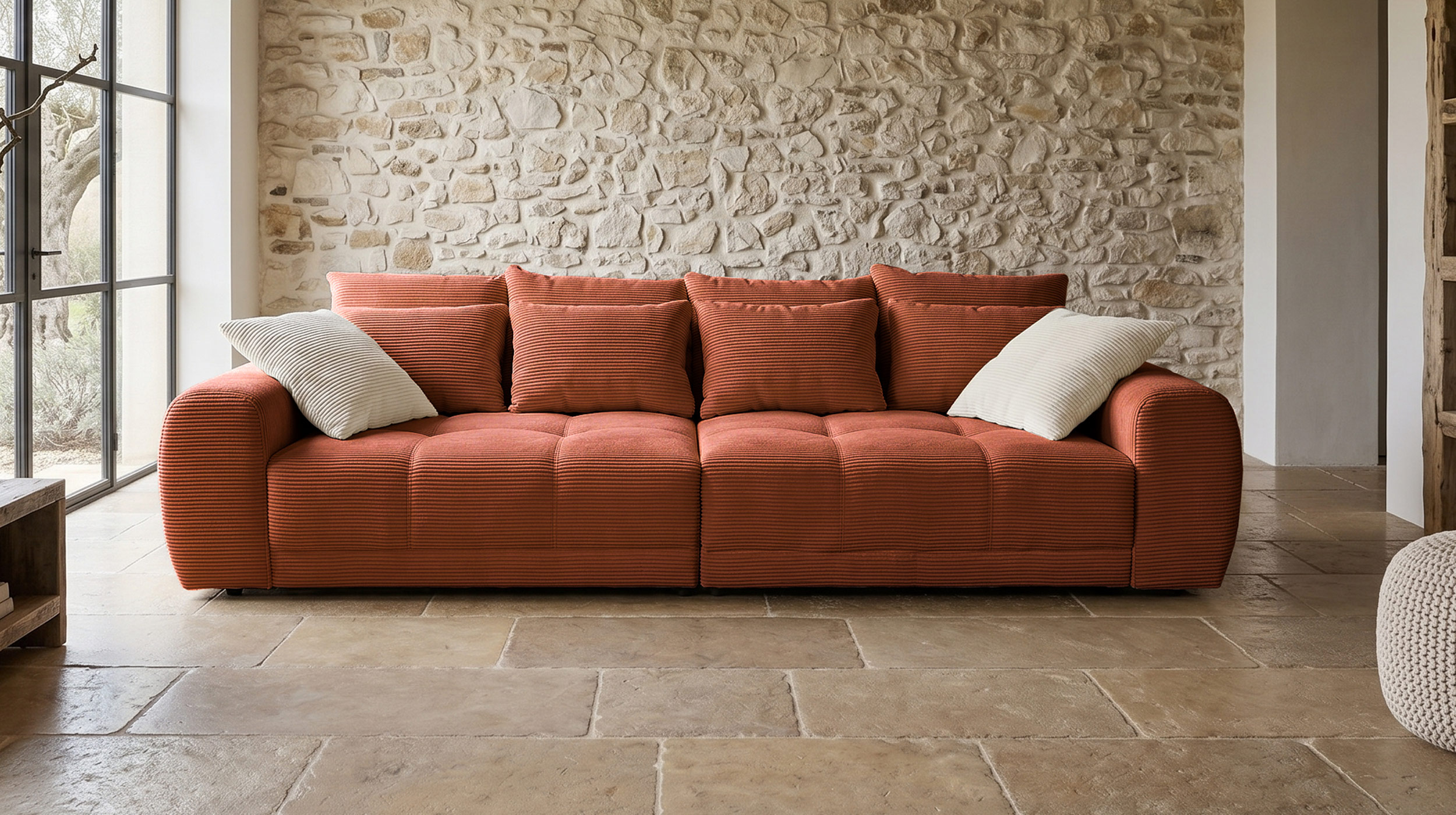Big Sofa Cord rost - 308 cm - Federkern - JANNI