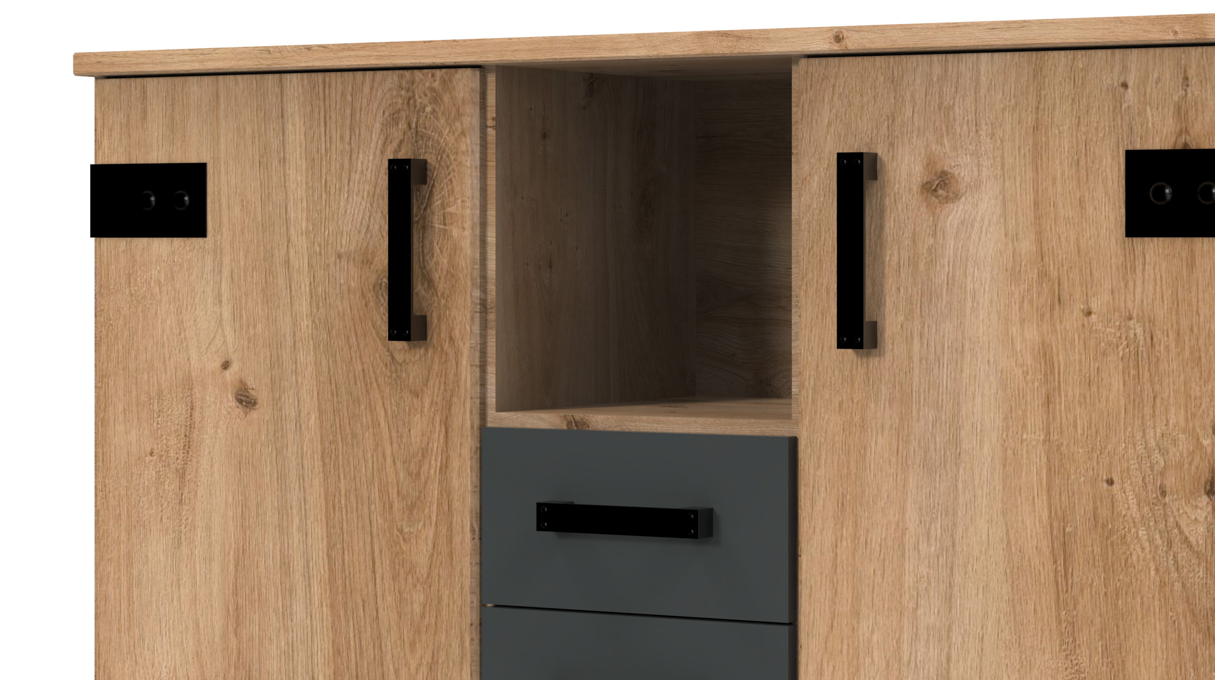 Highboard mit 2 Schubladen Eiche - graphit 124 cm - LIVERPOOL
